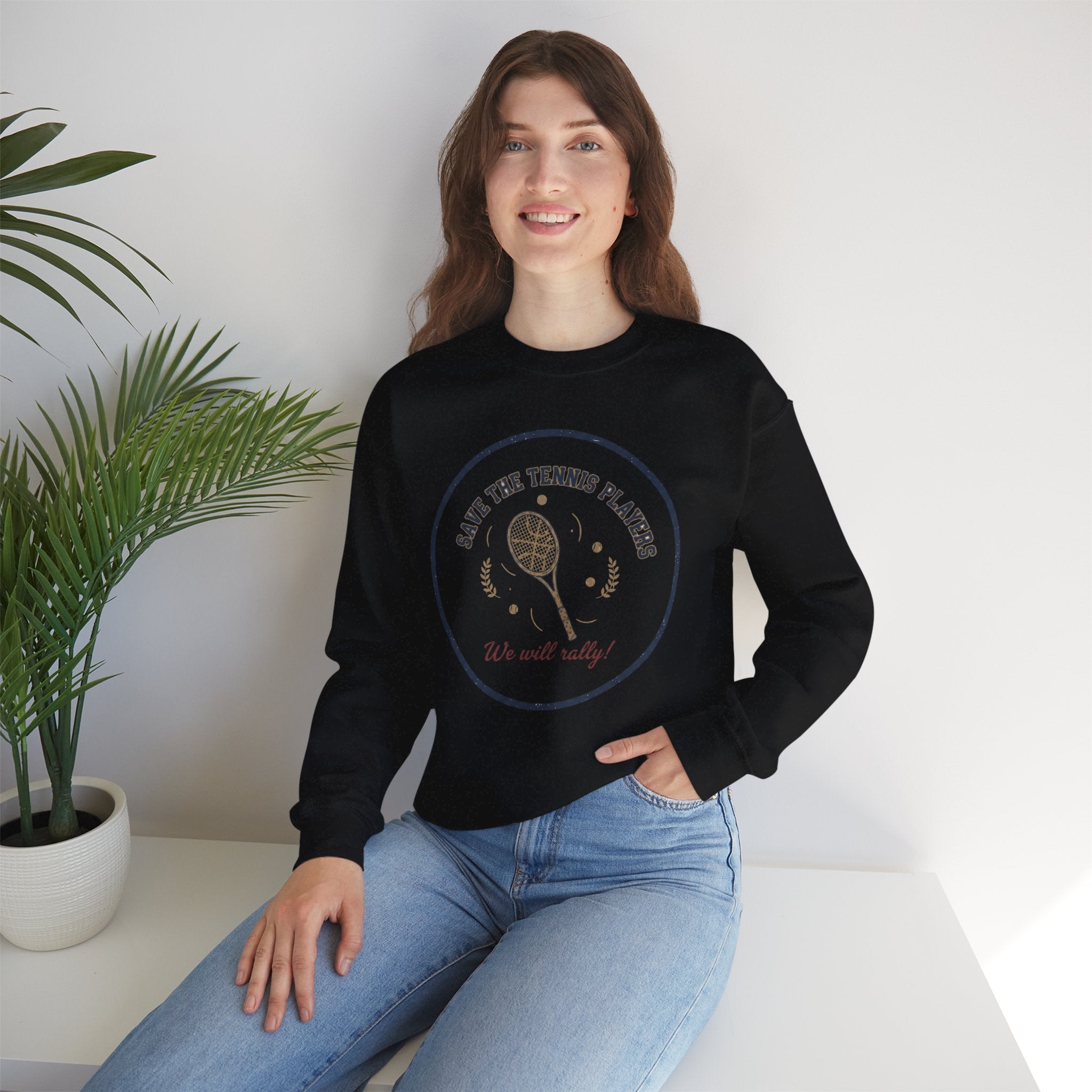 Save the Tennis Players Crewneck Sweatshirt | tennis meme apparel, racquet sport humor