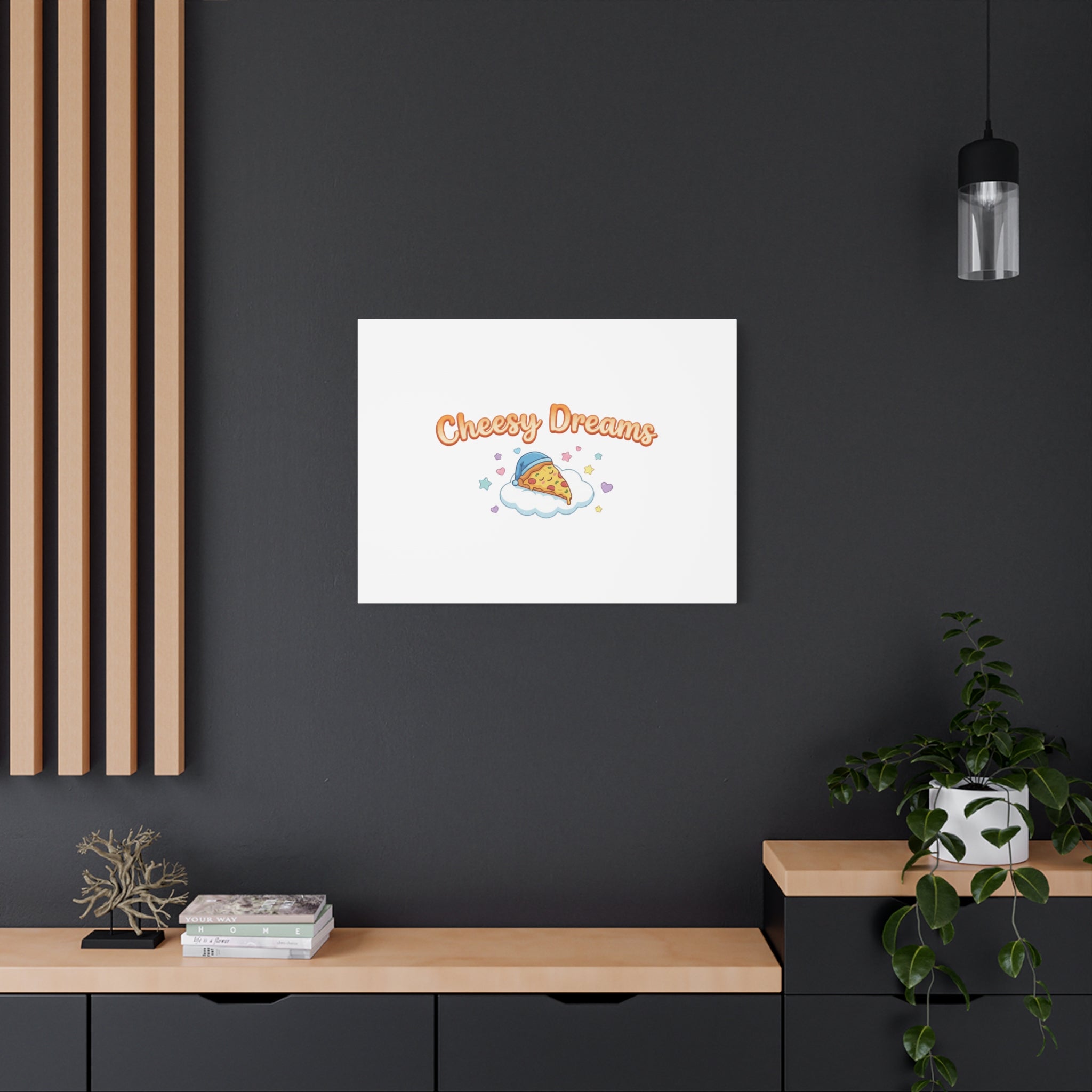 Cheesy Dreams Kawaii Pizza Canvas Wall Art