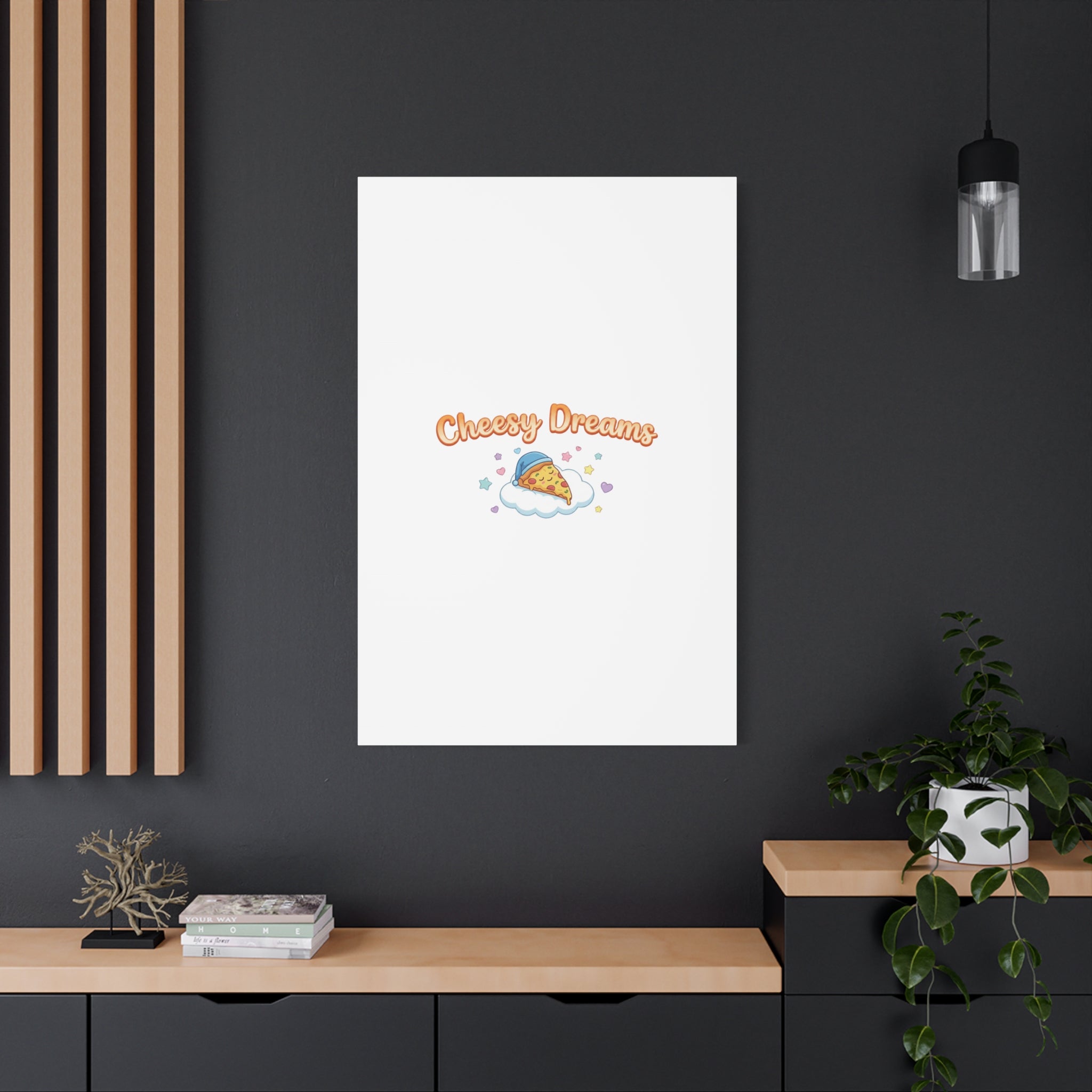 Cheesy Dreams Kawaii Pizza Canvas Wall Art