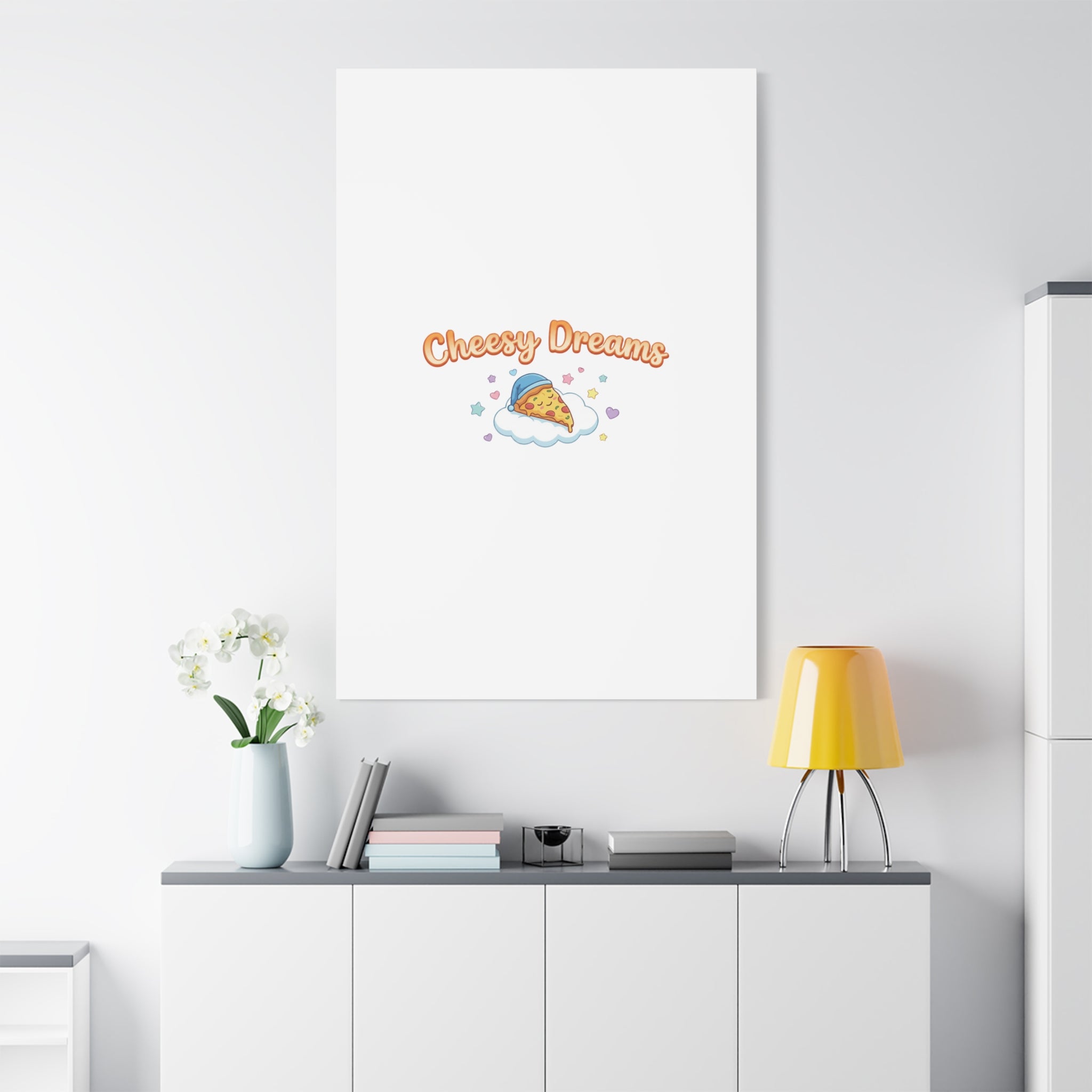 Cheesy Dreams Kawaii Pizza Canvas Wall Art