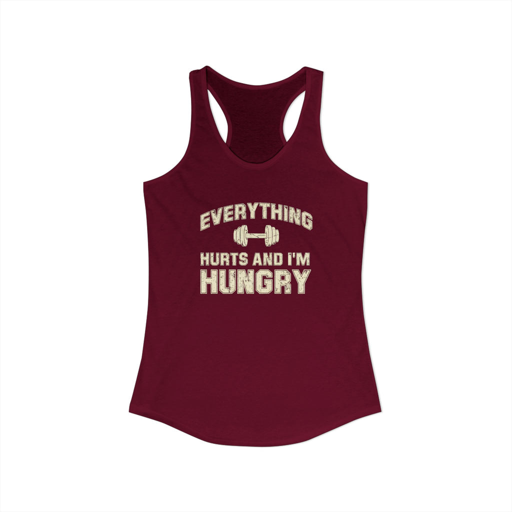 Everything Hurts and I’m Hungry Women’s Racerback Tank | Funny Gym Tank | Lightweight Workout Shirt | Fitness Humor Top