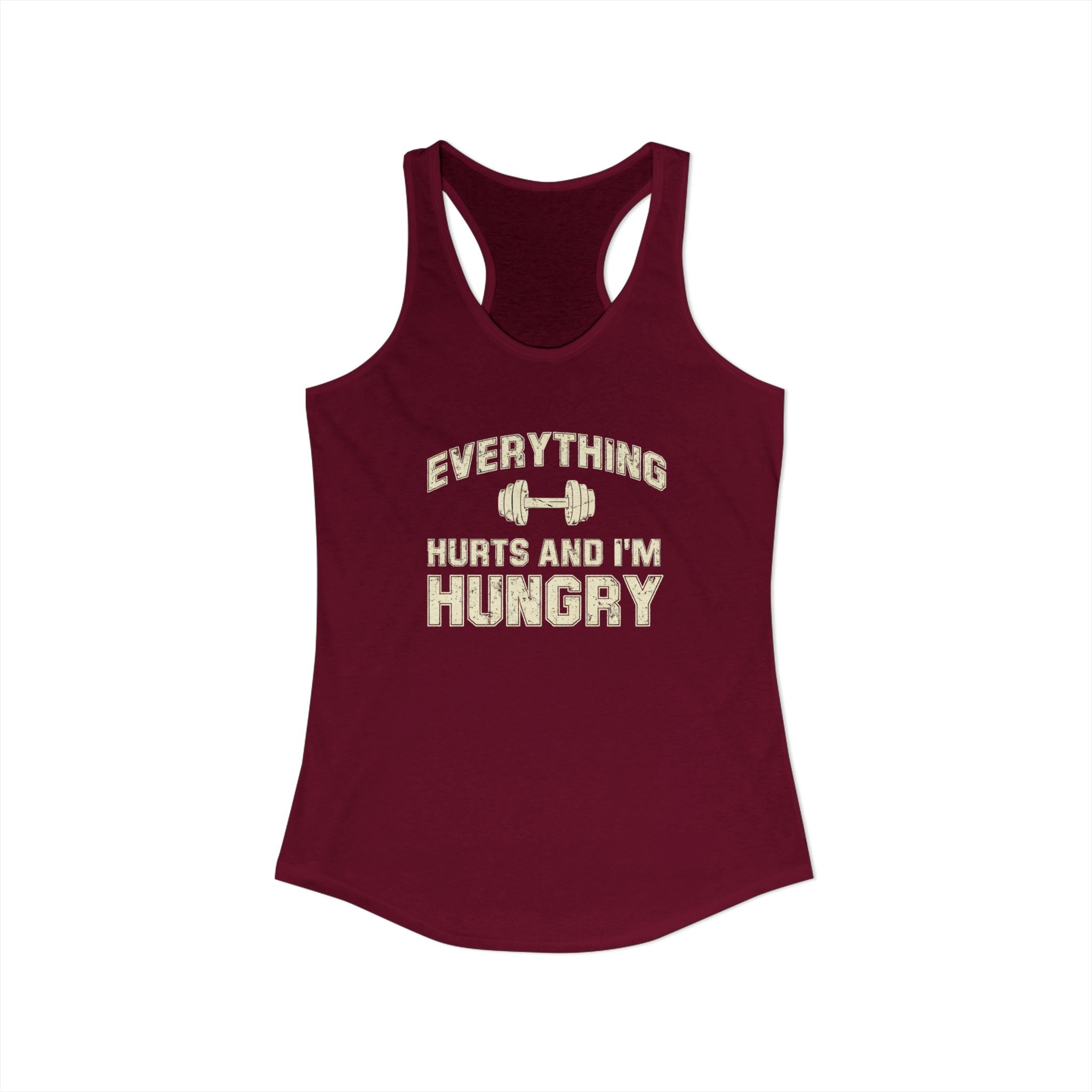 Everything Hurts and I’m Hungry Women’s Racerback Tank | Funny Gym Tank | Lightweight Workout Shirt | Fitness Humor Top