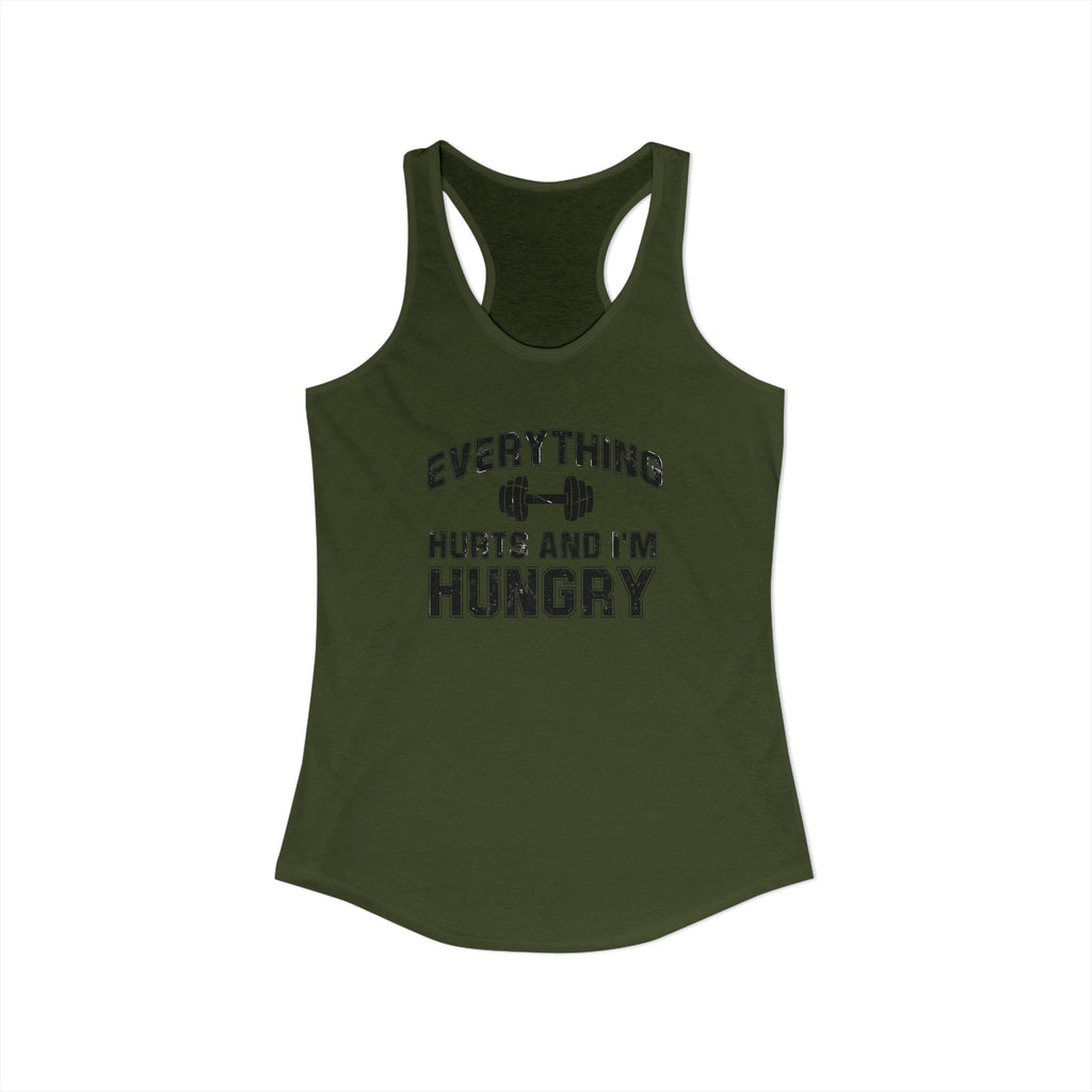 Everything Hurts and I’m Hungry Women’s Racerback Tank | Funny Gym Tank | Lightweight Workout Shirt | Fitness Humor Top
