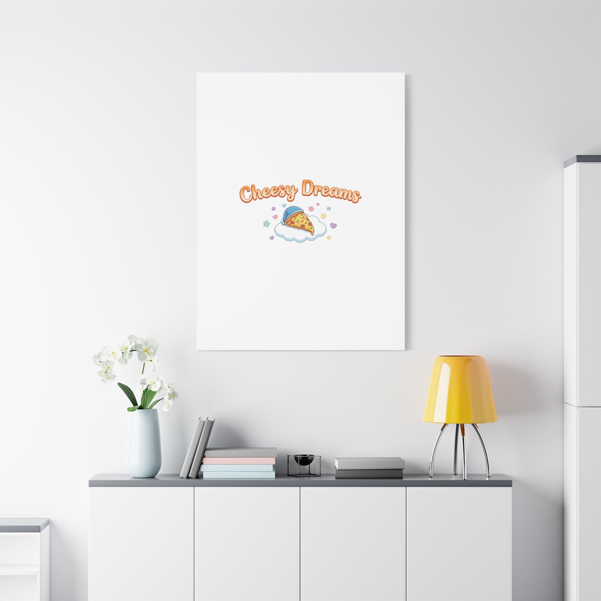 Cheesy Dreams Kawaii Pizza Canvas Wall Art