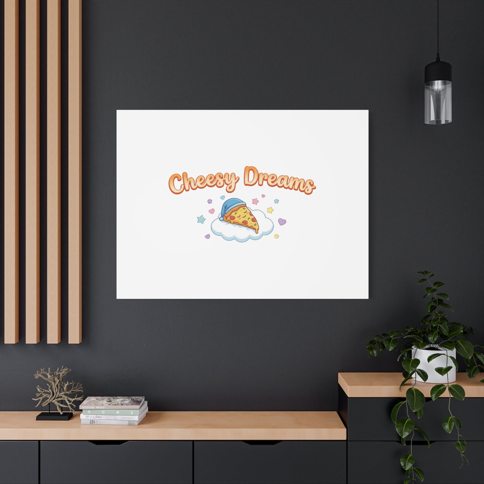Cheesy Dreams Kawaii Pizza Canvas Wall Art
