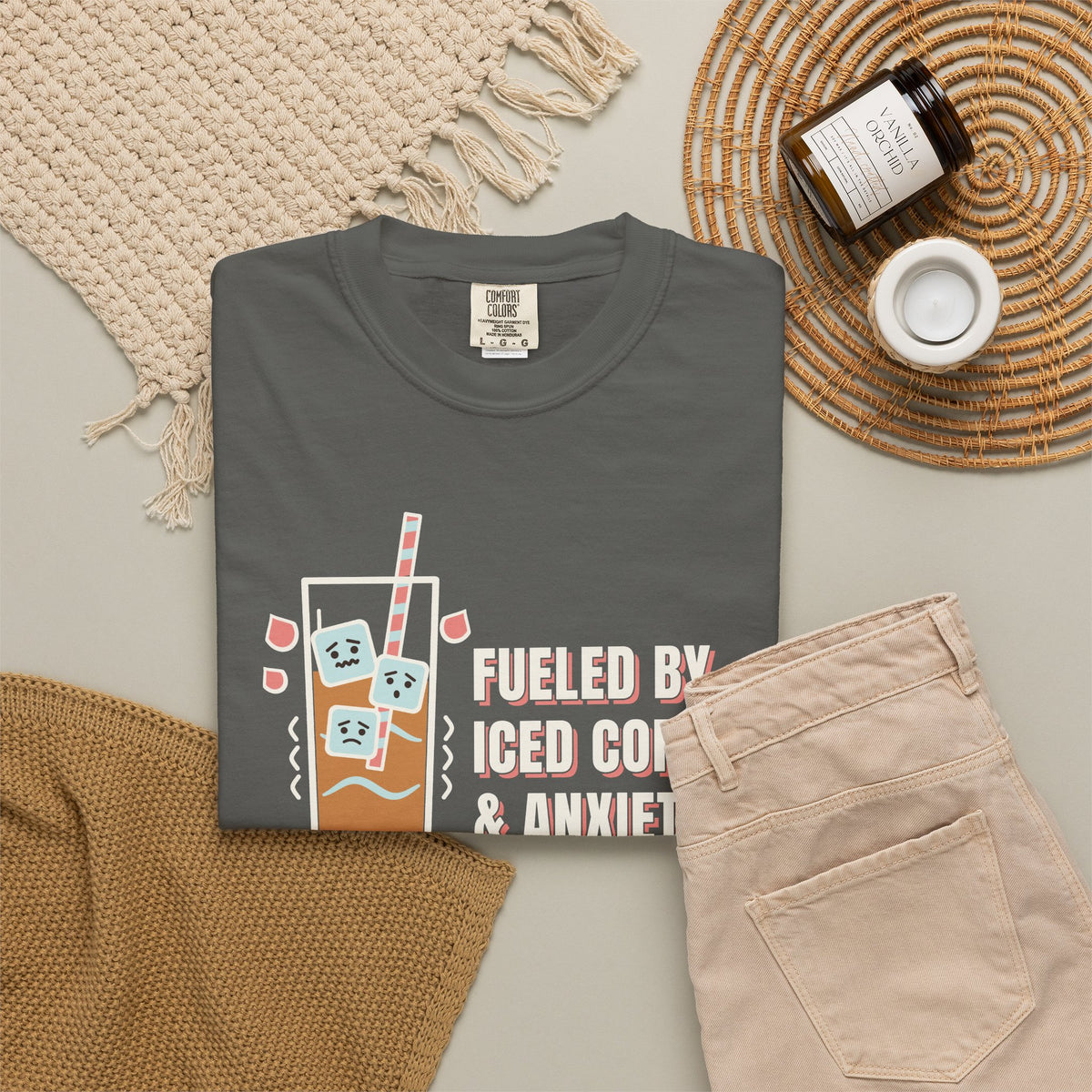 Fueled By Iced Coffee & Anxiety Tee | Funny Iced Coffee Shirt