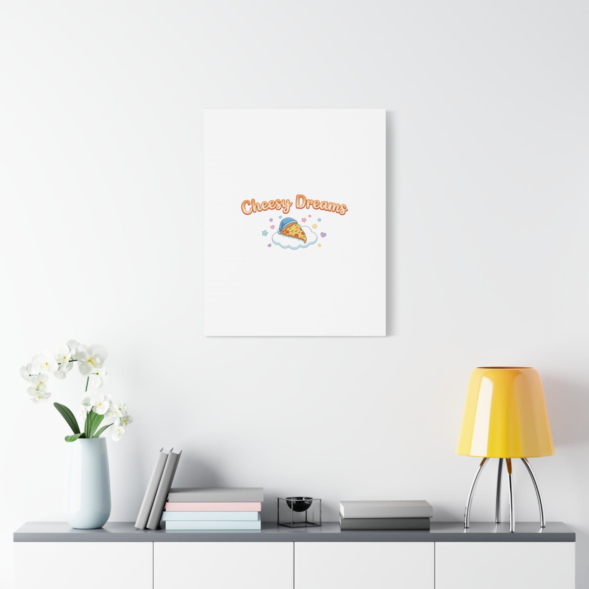 Cheesy Dreams Kawaii Pizza Canvas Wall Art