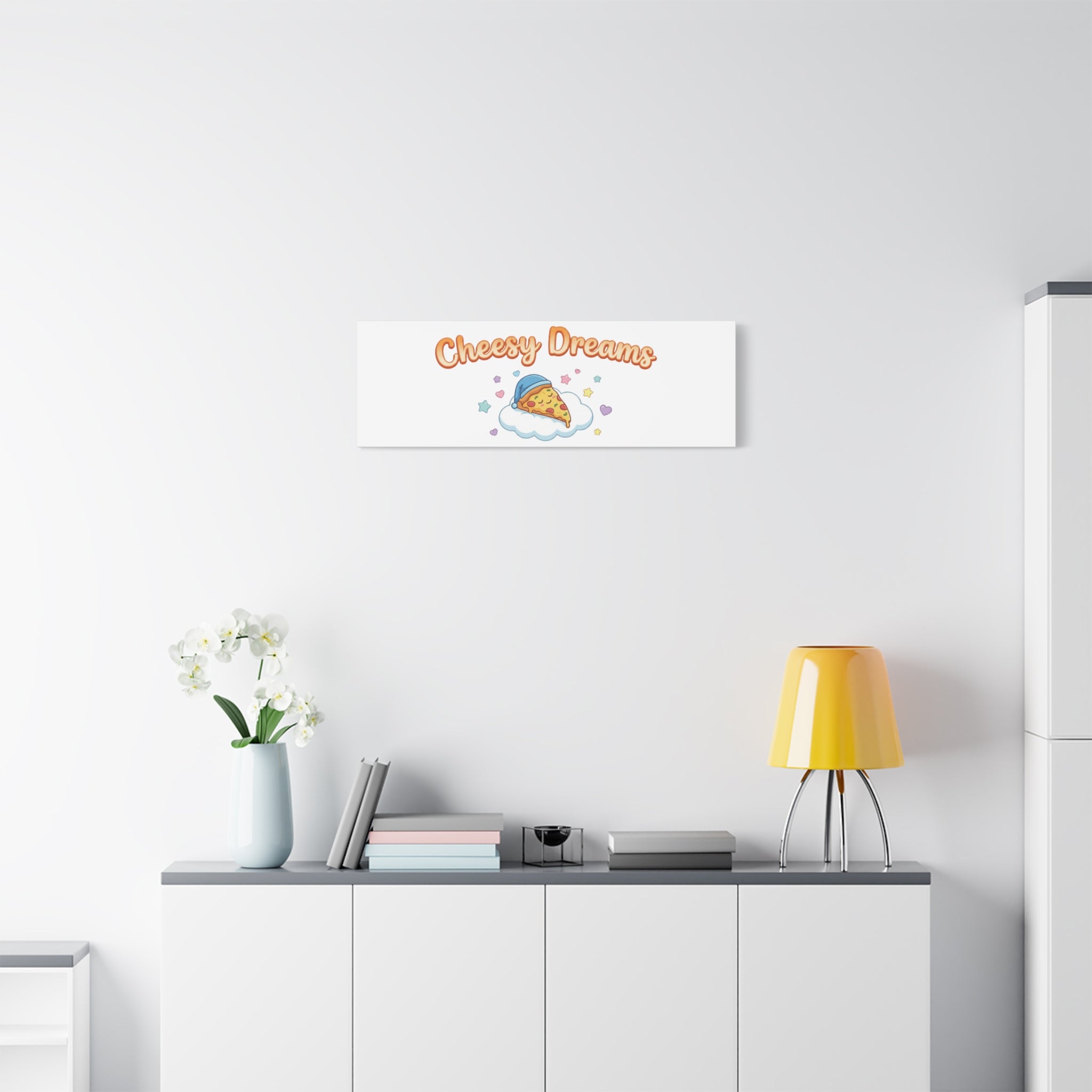 Cheesy Dreams Kawaii Pizza Canvas Wall Art