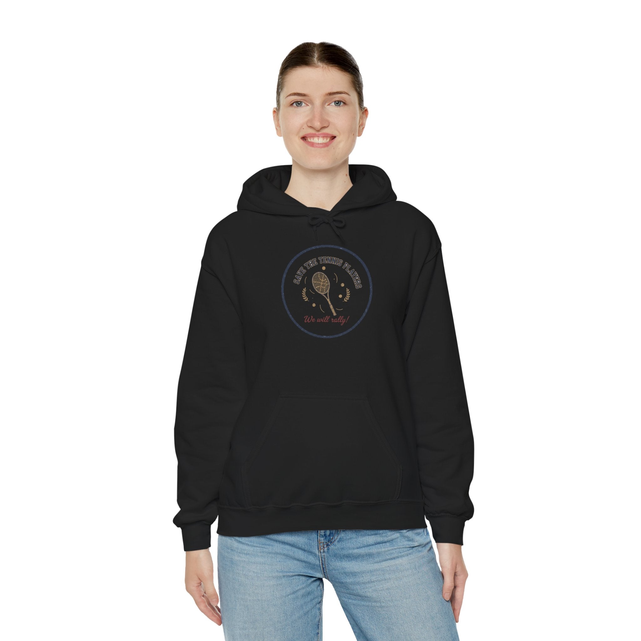 Save the Tennis Players Hoodie | tennis meme apparel, racquet sport humor