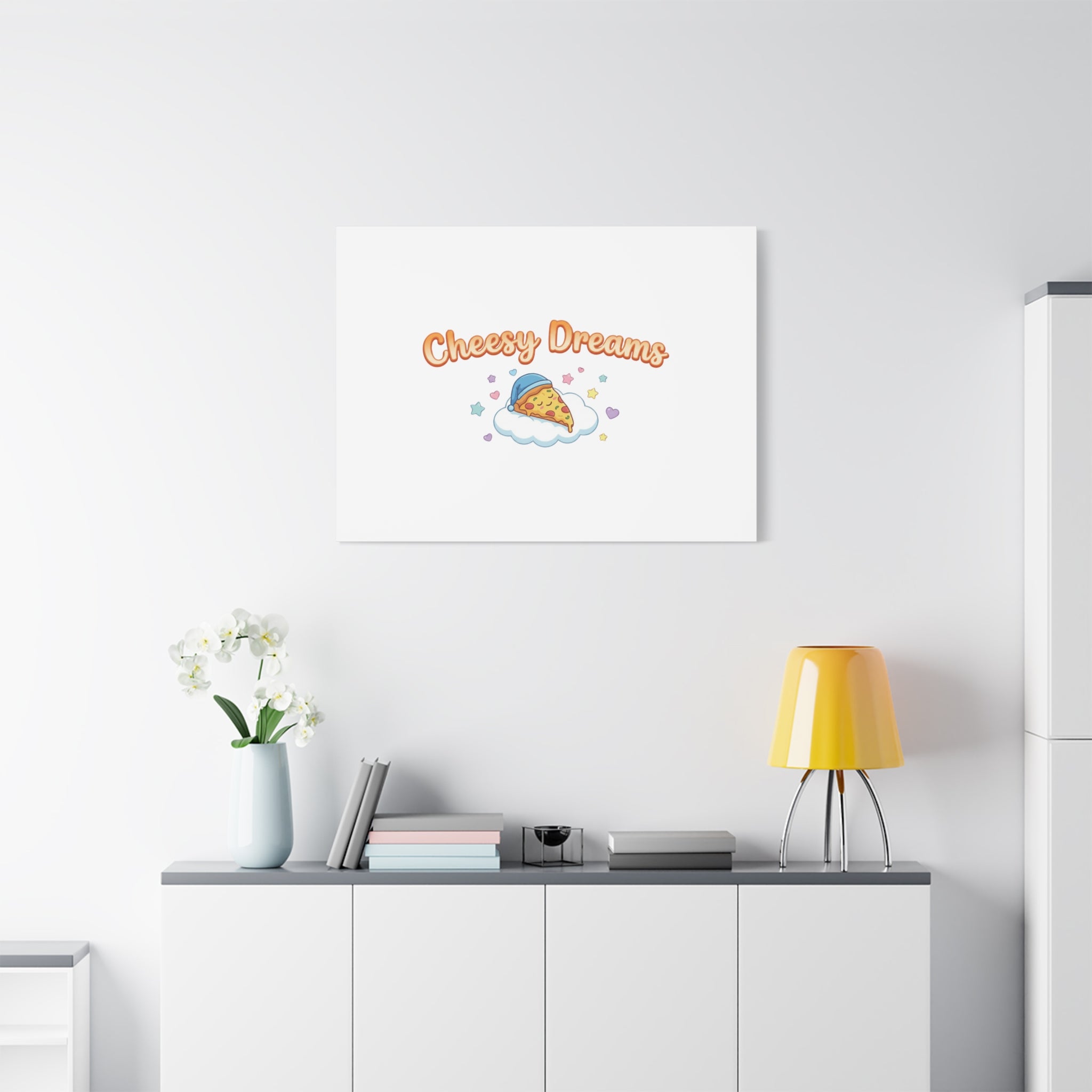 Cheesy Dreams Kawaii Pizza Canvas Wall Art