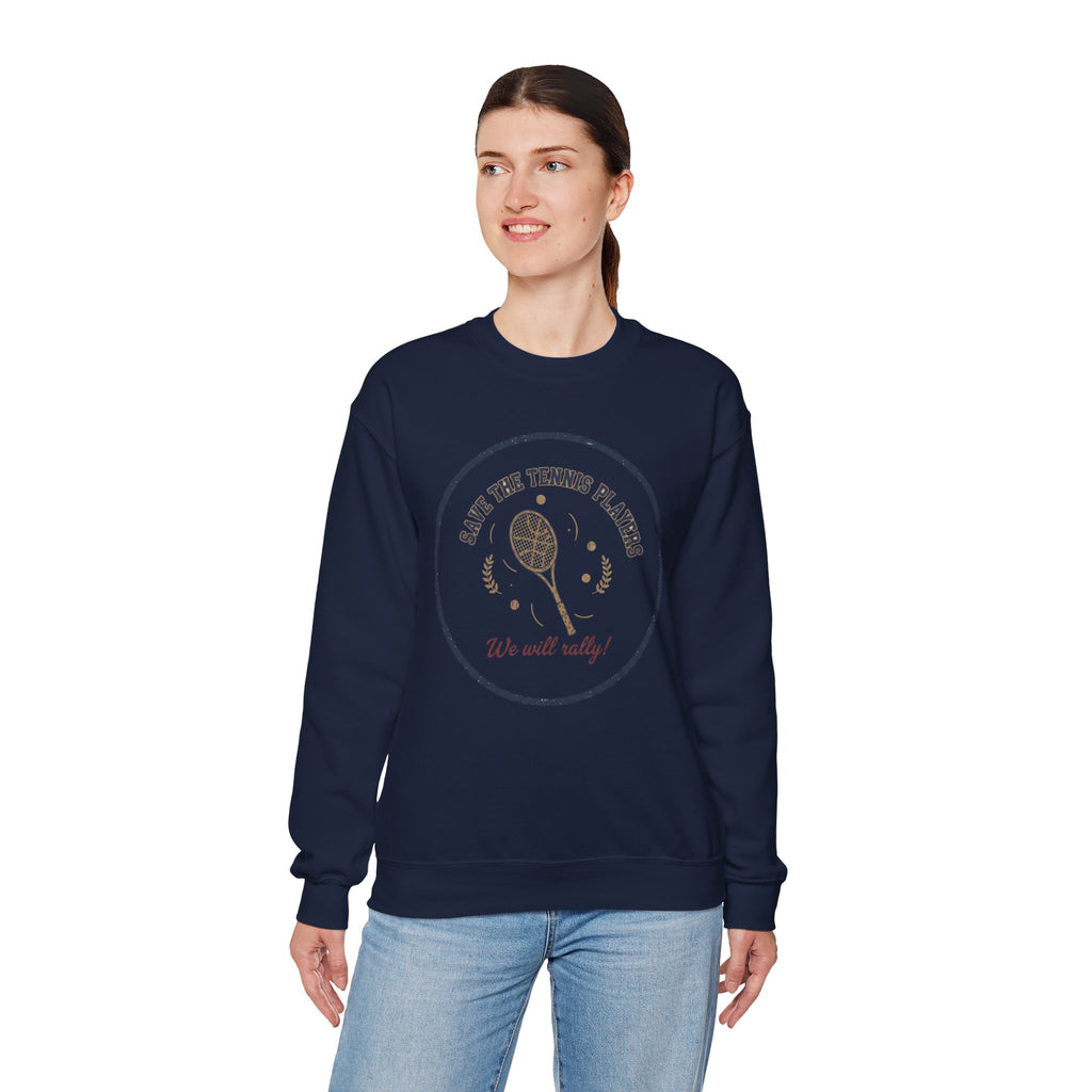 Save the Tennis Players Crewneck Sweatshirt | tennis meme apparel, racquet sport humor