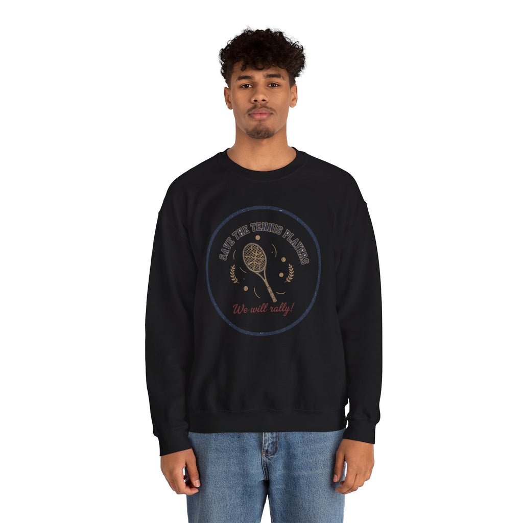 Save the Tennis Players Crewneck Sweatshirt | tennis meme apparel, racquet sport humor