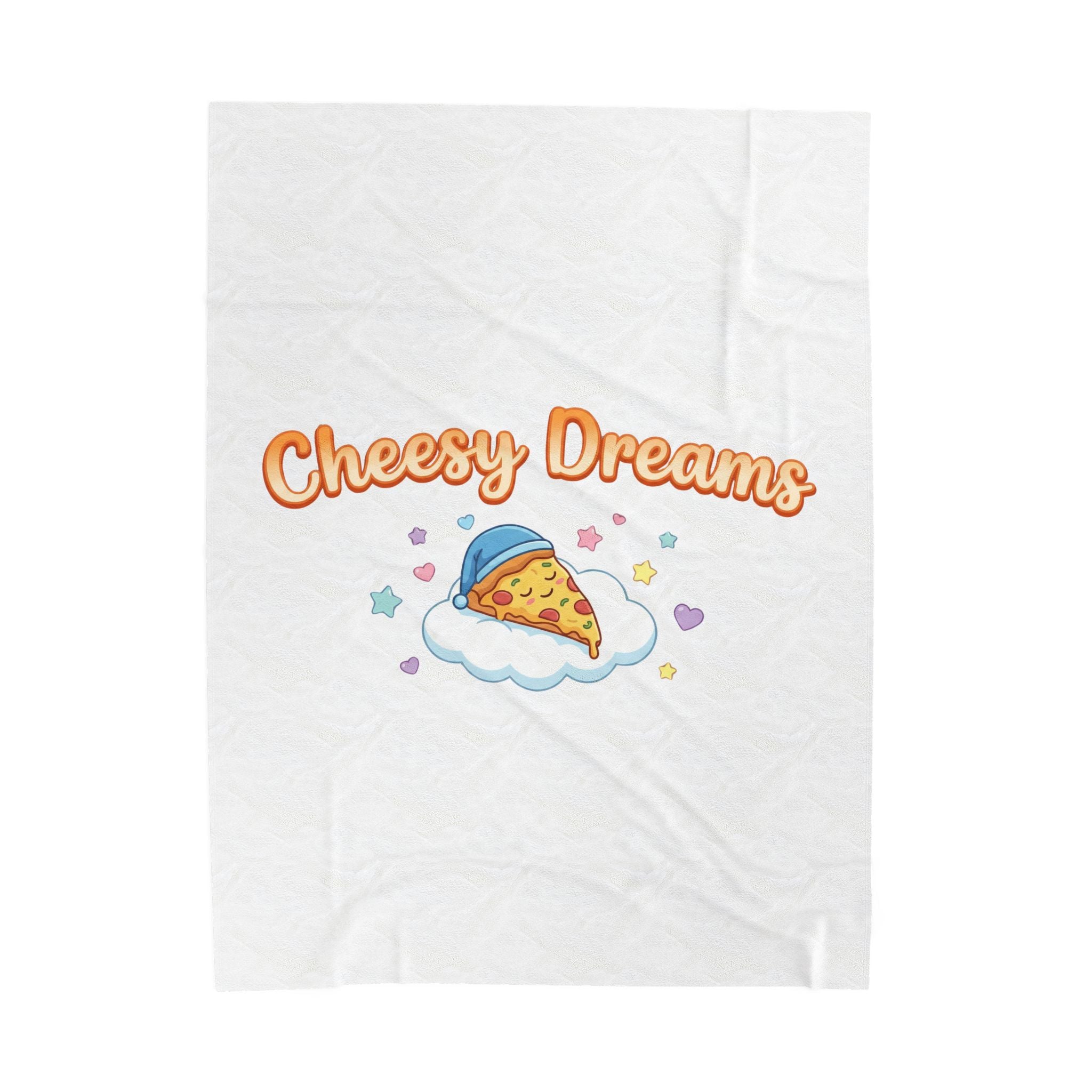 Cheesy Dreams Pizza Plush Blanket – Cozy Food Pun Velveteen Throw, Pastel Snack Humor Comfort Blanket