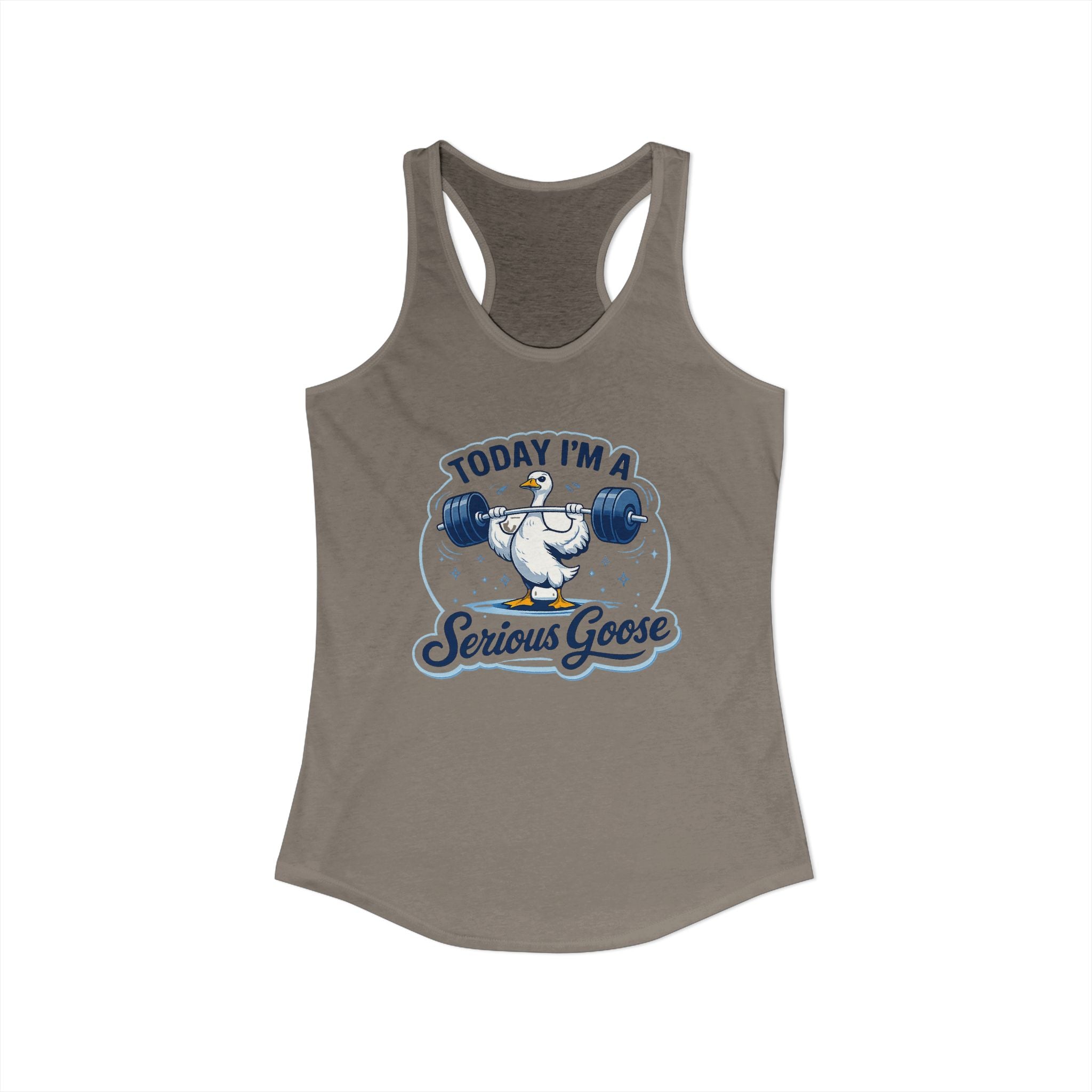 Women’s Racerback Tank – “Today I’m a Serious Goose” Funny Weightlifting Goose Workout Top