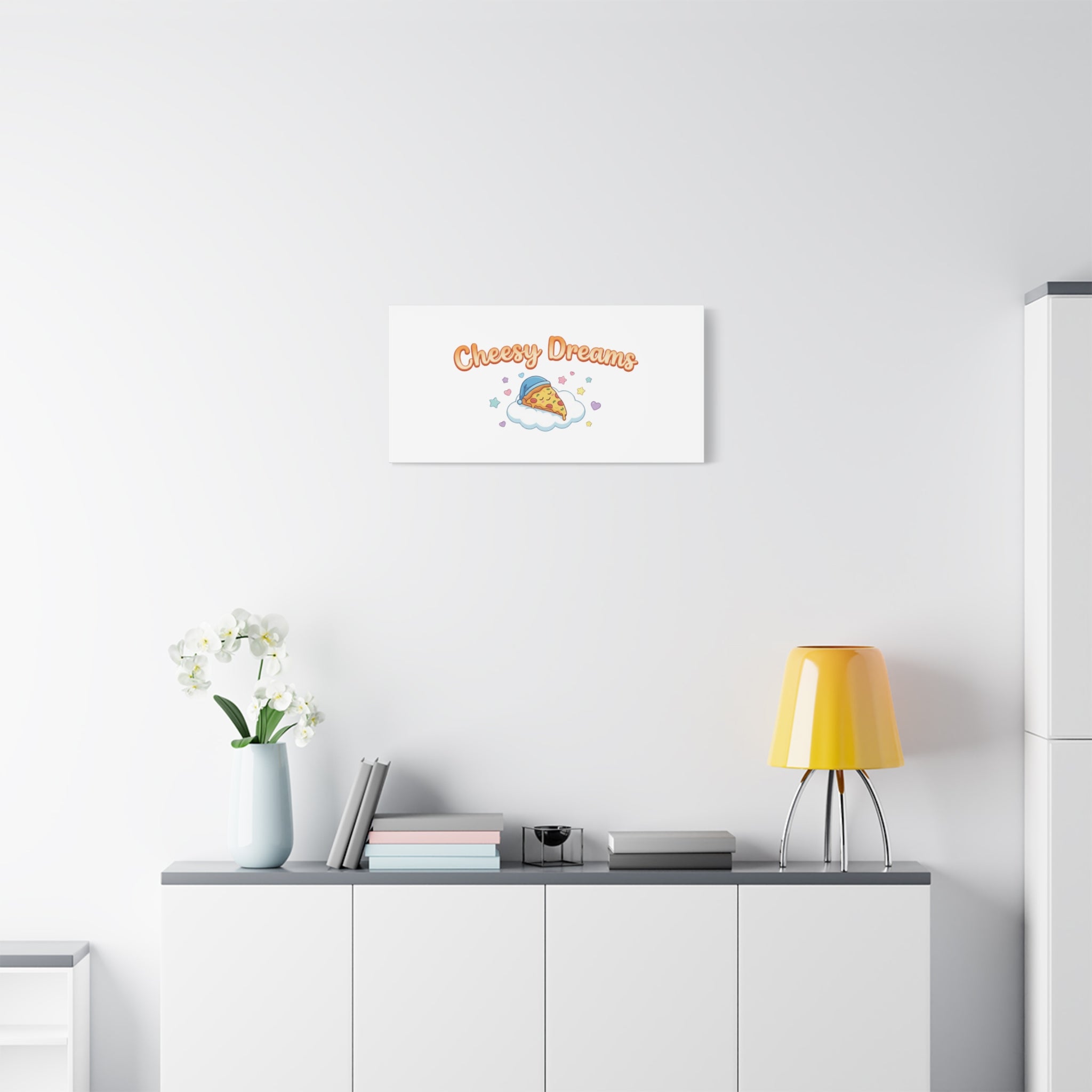 Cheesy Dreams Kawaii Pizza Canvas Wall Art