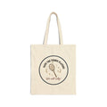 Beige tote bag with tennis-themed design on a white background