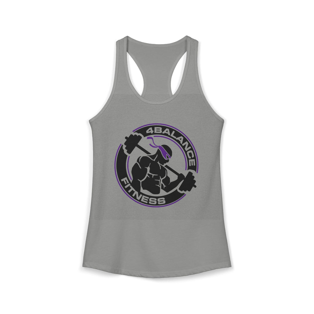 Gray tank top with a fitness logo on a white background