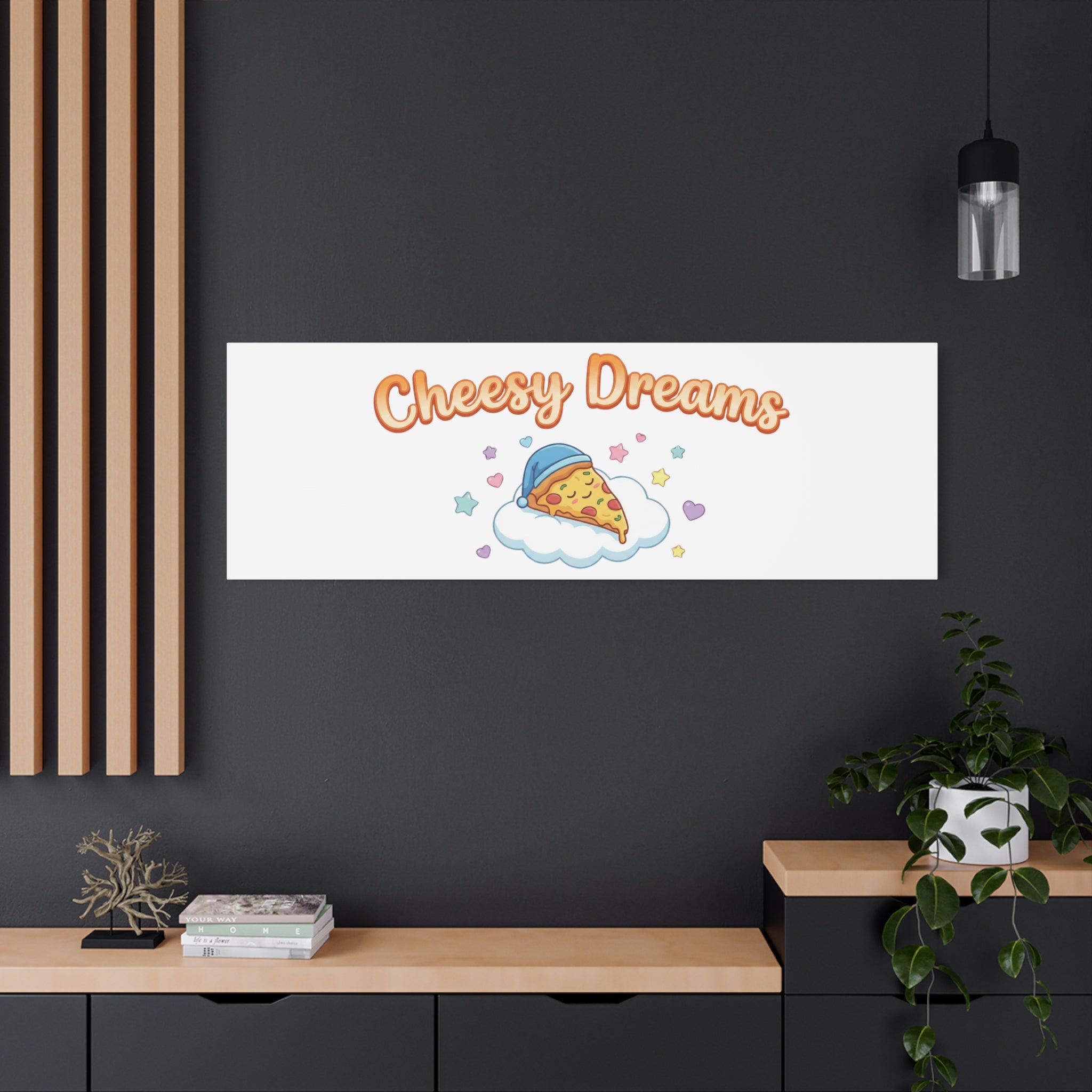 Cheesy Dreams Kawaii Pizza Canvas Wall Art