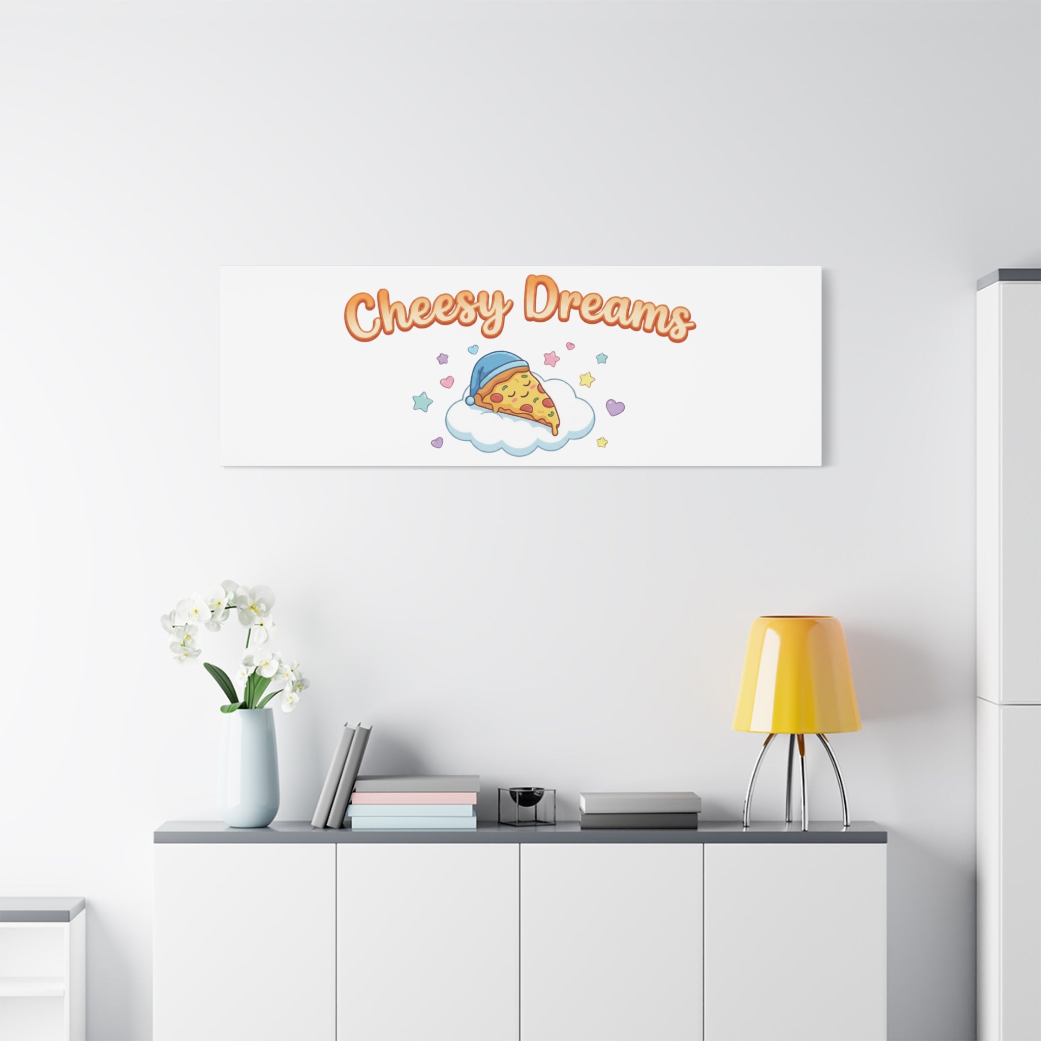 Cheesy Dreams Kawaii Pizza Canvas Wall Art