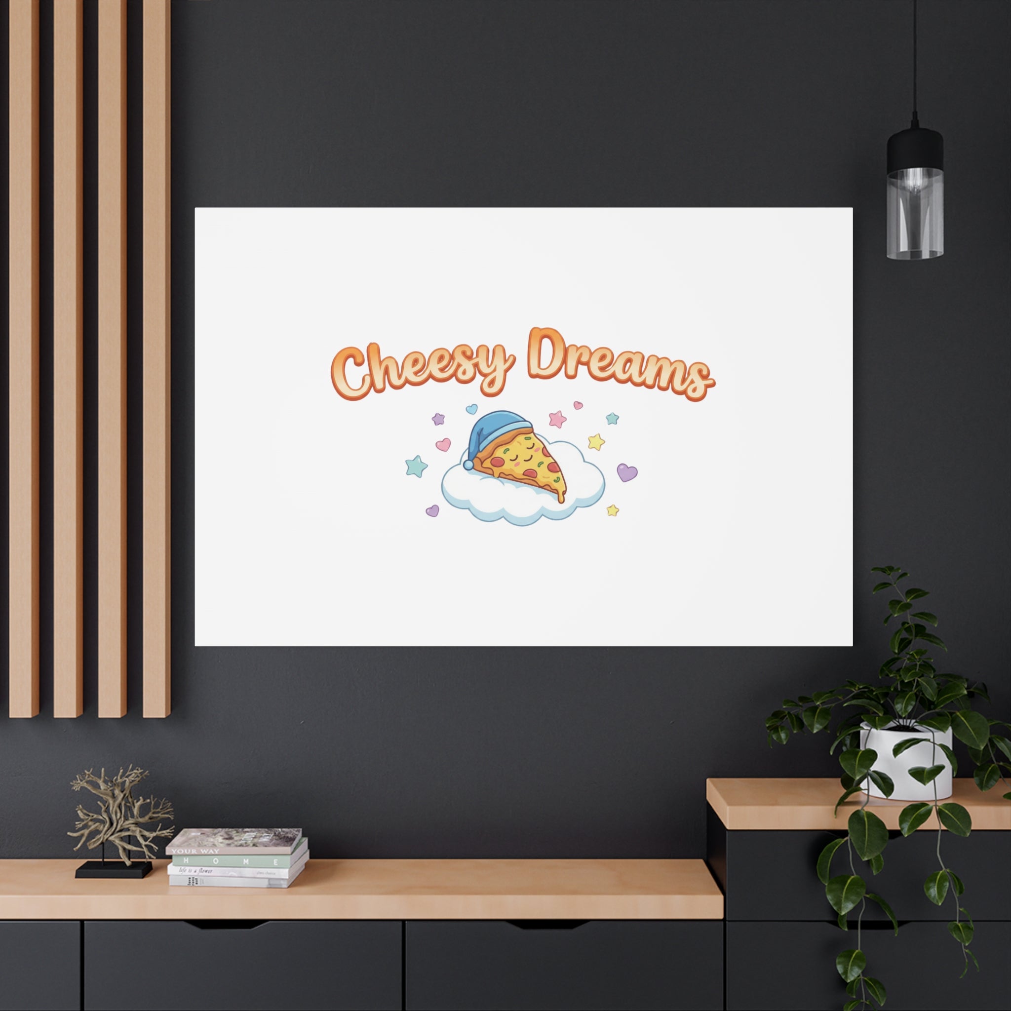 Cheesy Dreams Kawaii Pizza Canvas Wall Art