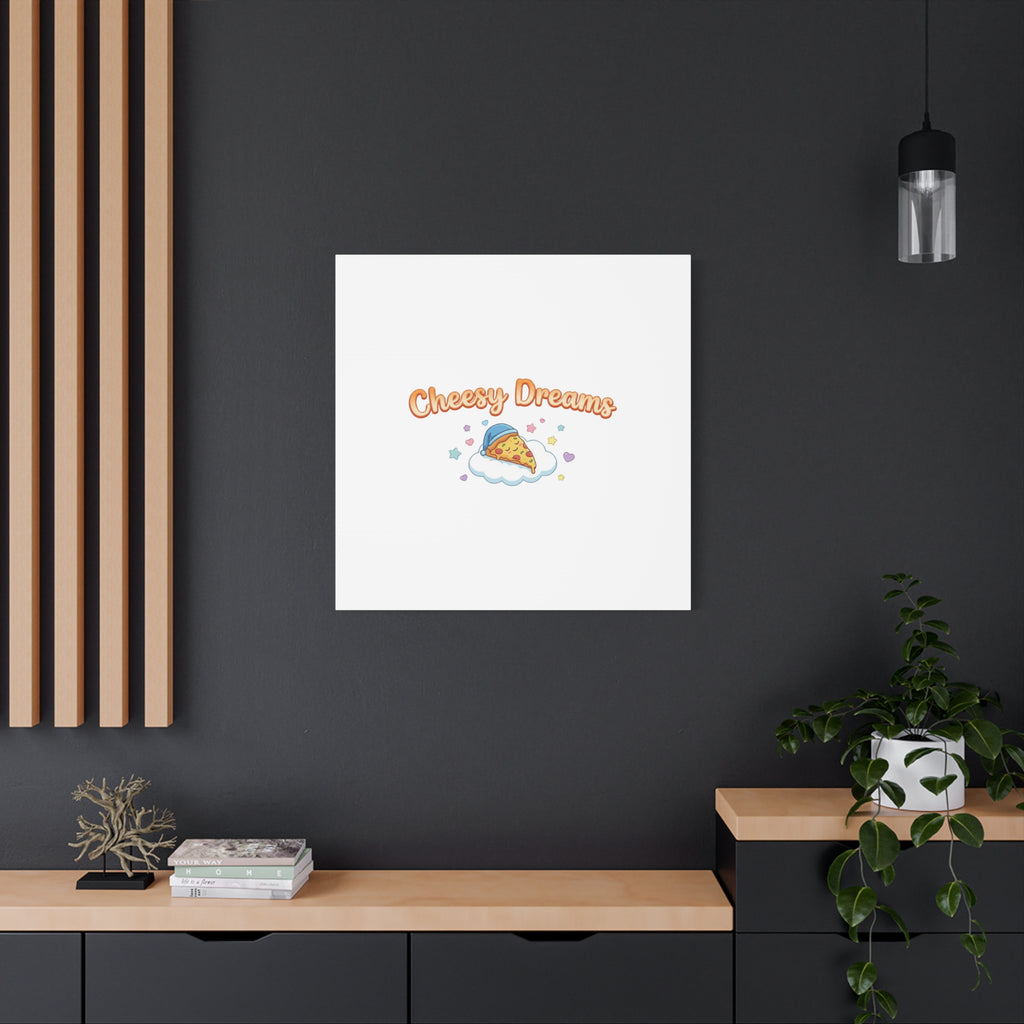 Cheesy Dreams Kawaii Pizza Canvas Wall Art