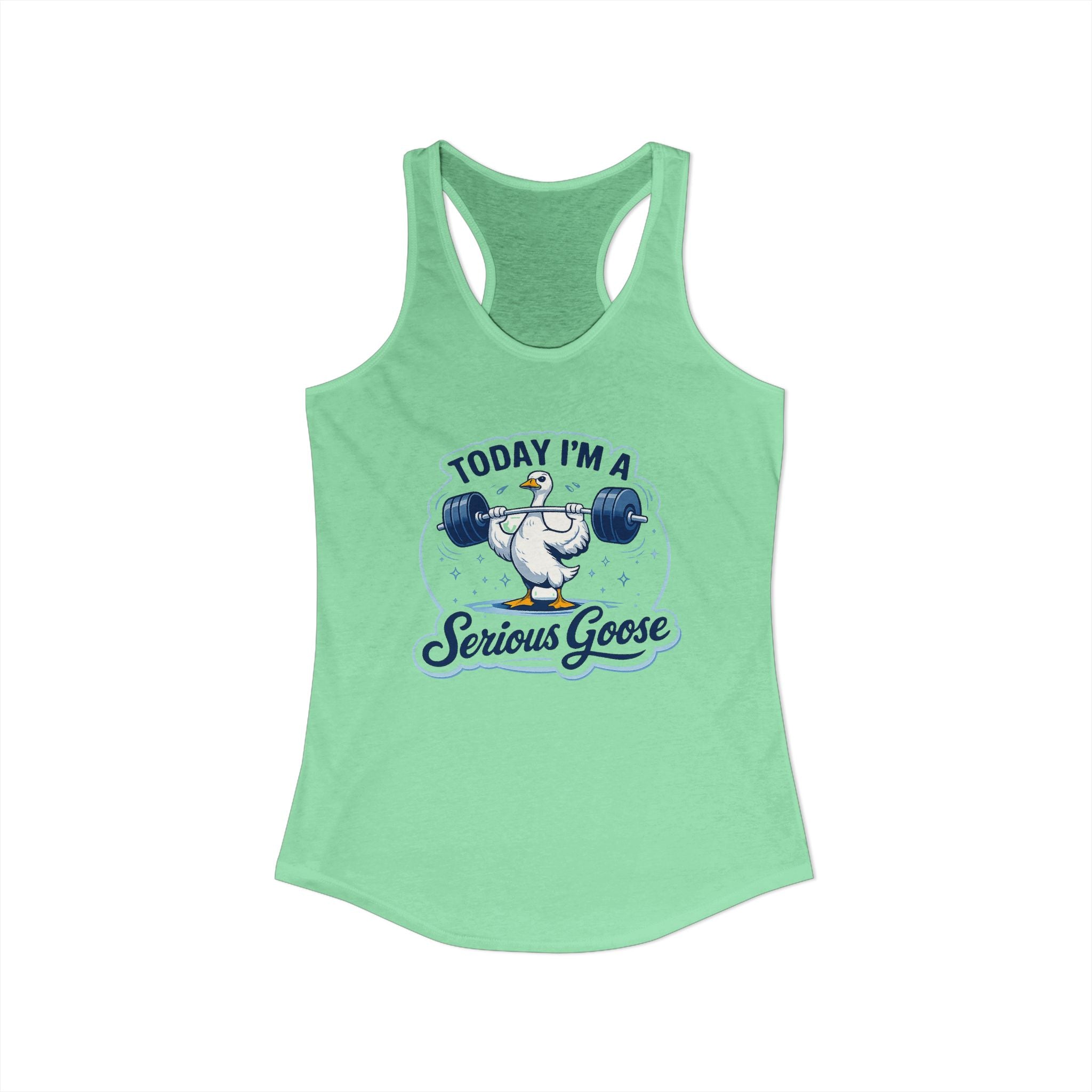 Women’s Racerback Tank – “Today I’m a Serious Goose” Funny Weightlifting Goose Workout Top