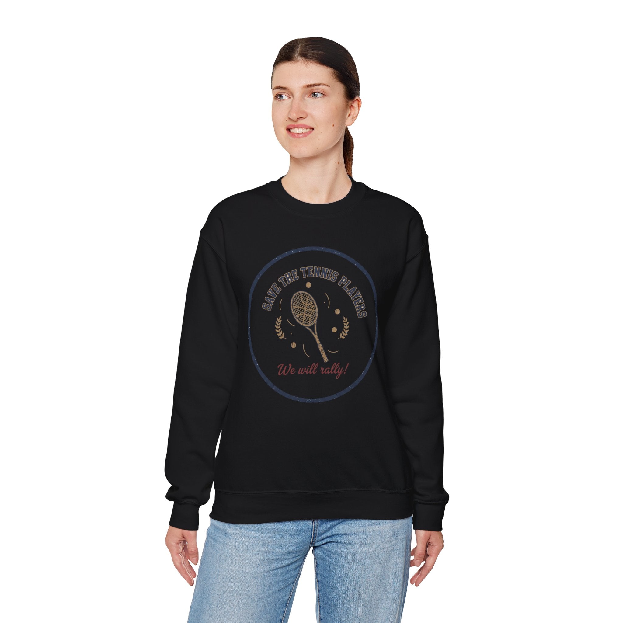 Save the Tennis Players Crewneck Sweatshirt | tennis meme apparel, racquet sport humor
