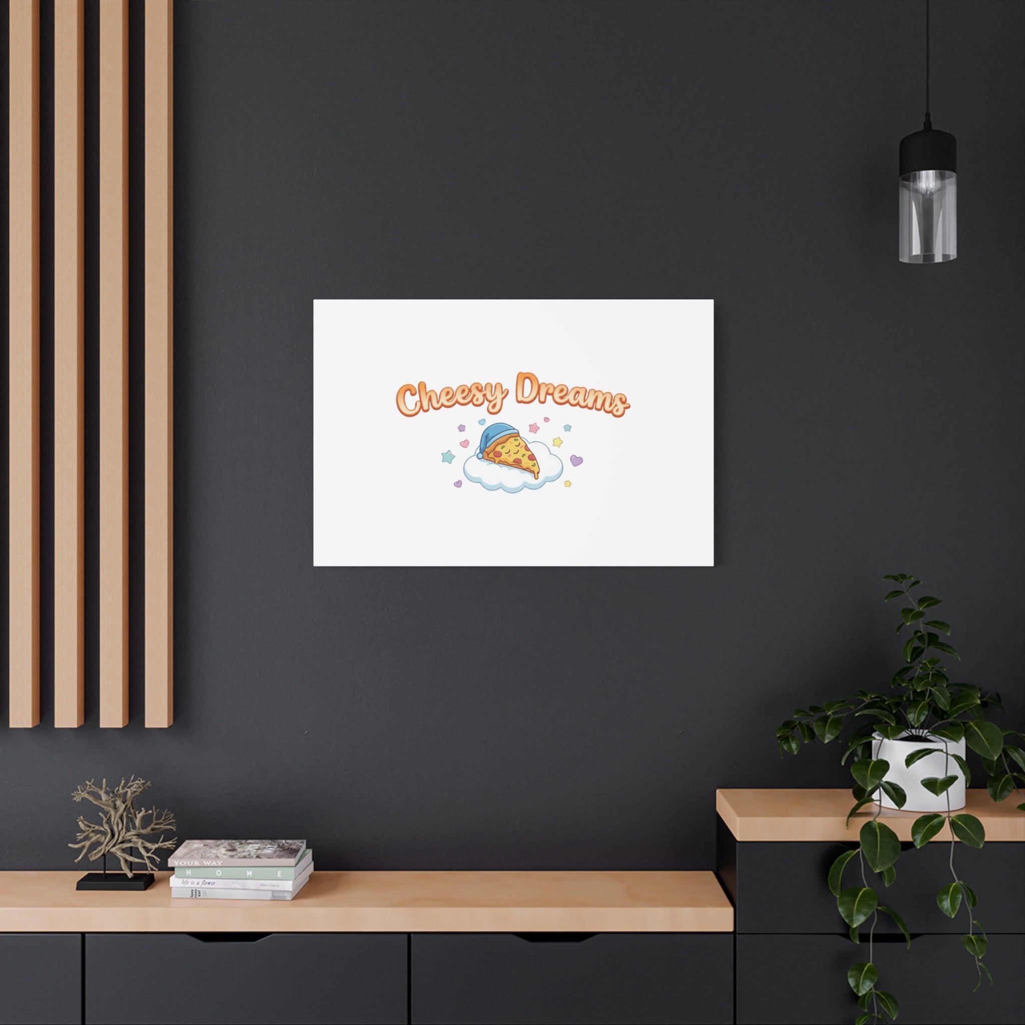 Cheesy Dreams Kawaii Pizza Canvas Wall Art