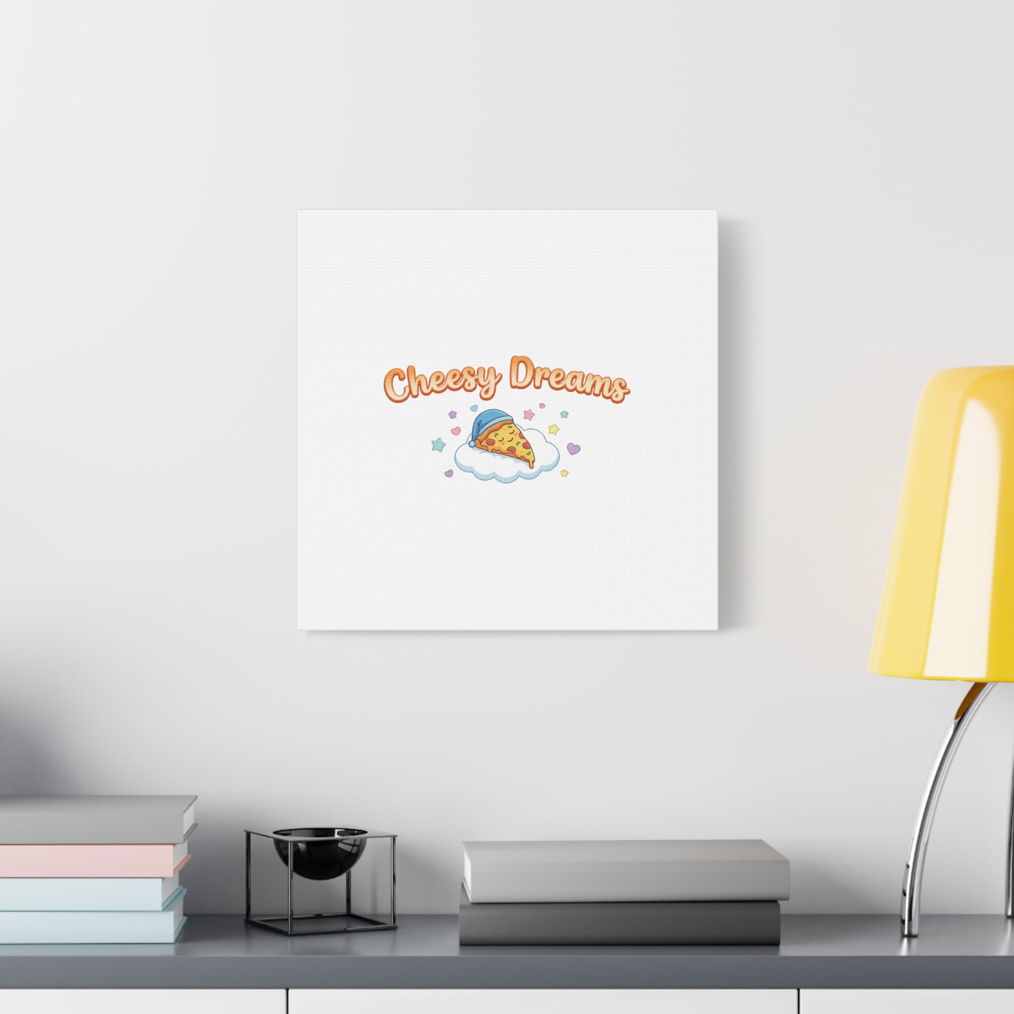 Cheesy Dreams Kawaii Pizza Canvas Wall Art