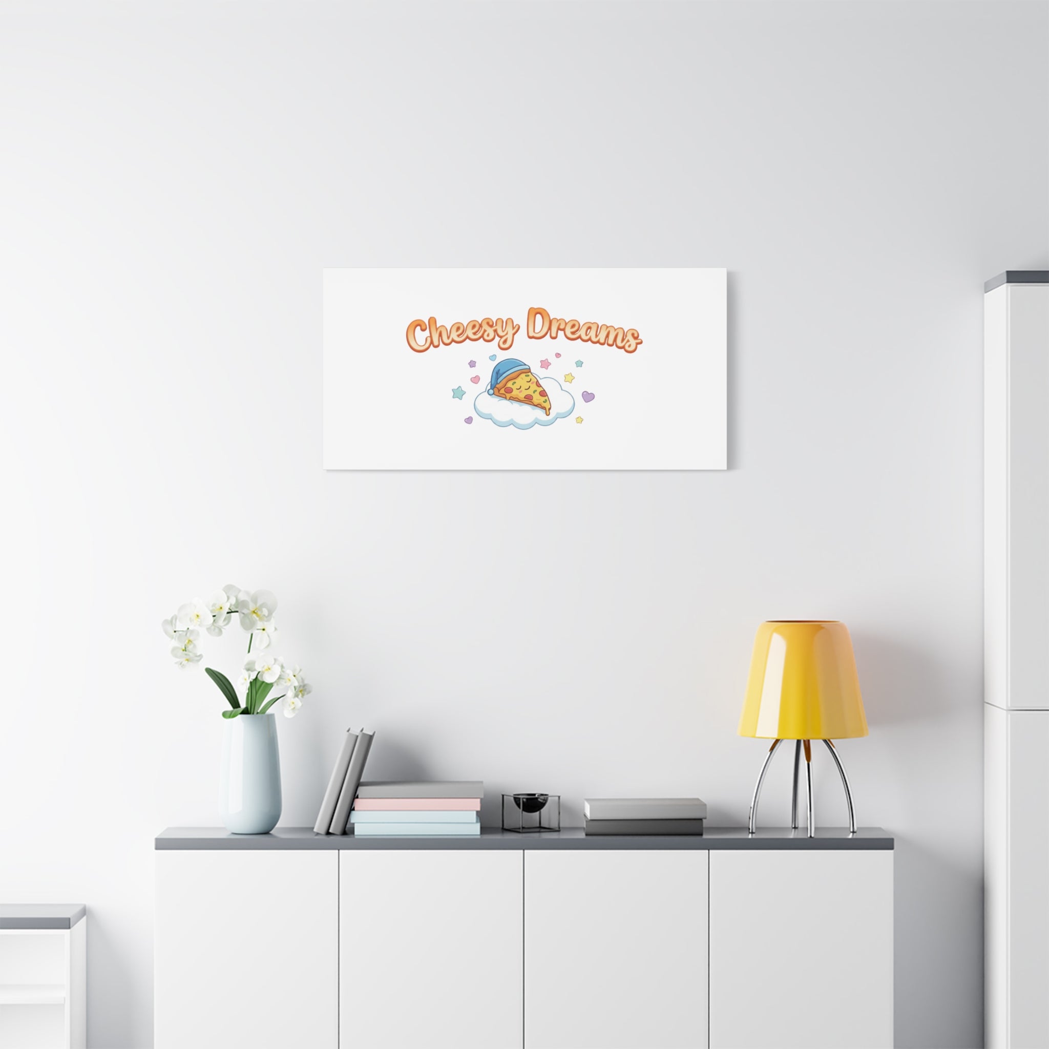 Cheesy Dreams Kawaii Pizza Canvas Wall Art