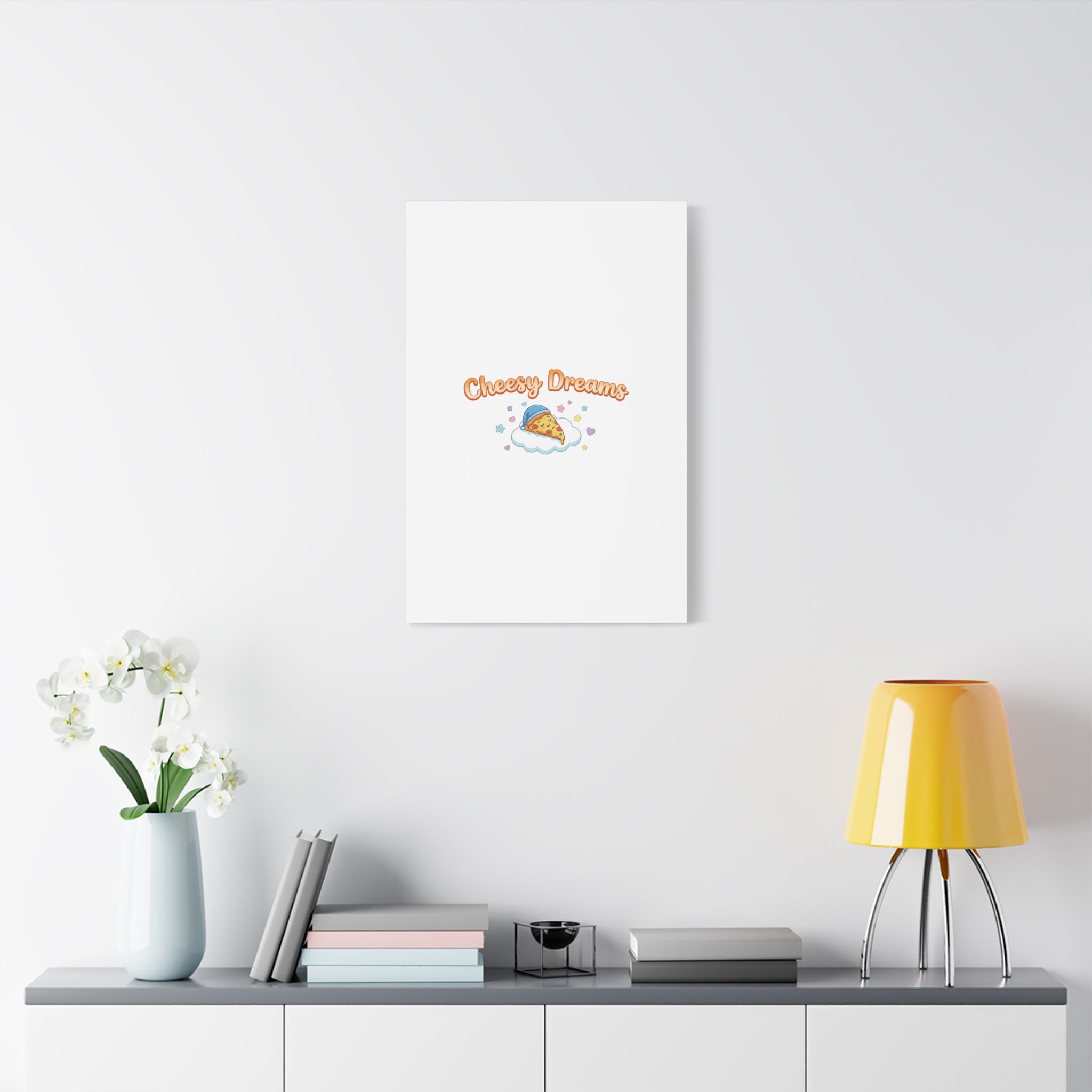 Cheesy Dreams Kawaii Pizza Canvas Wall Art