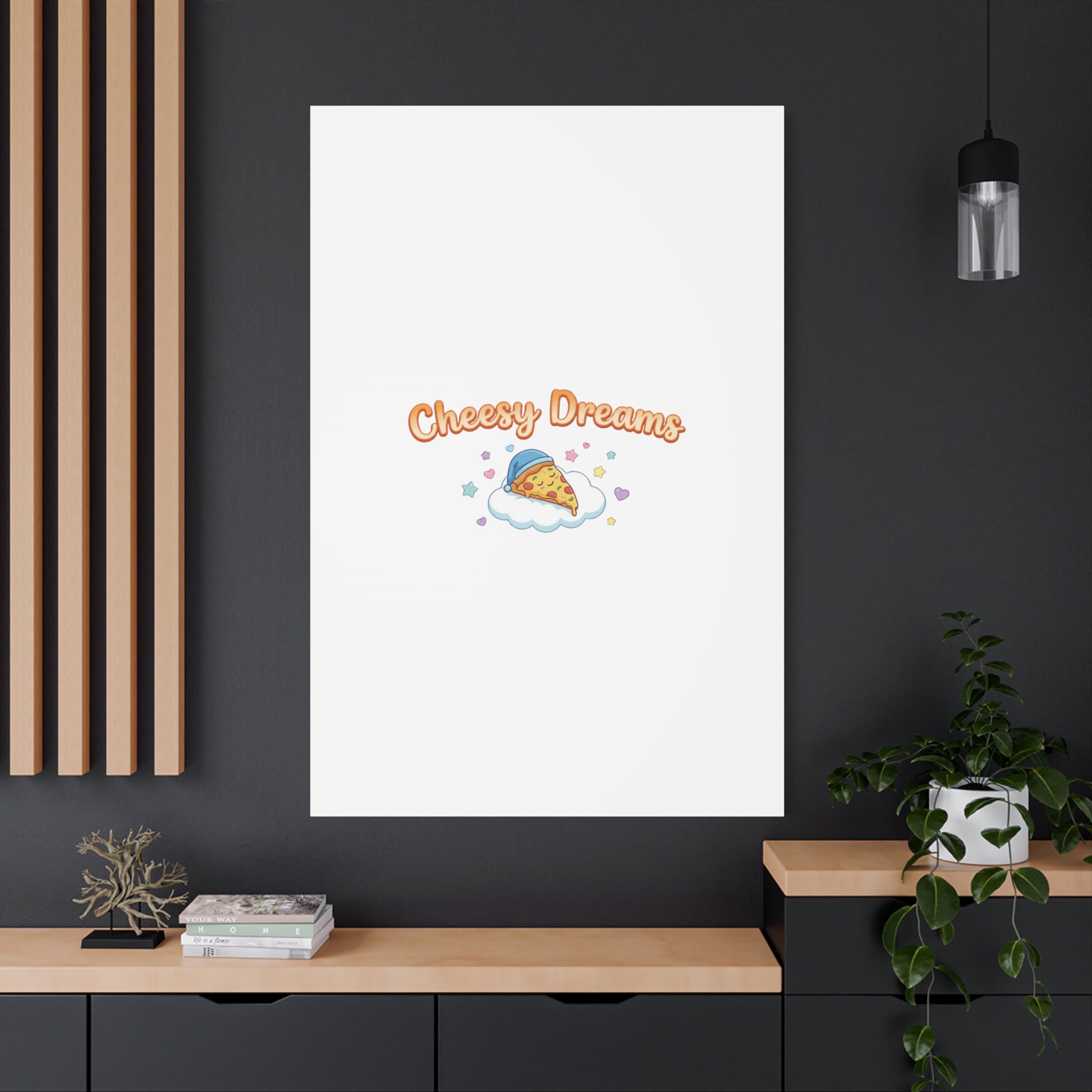 Cheesy Dreams Kawaii Pizza Canvas Wall Art