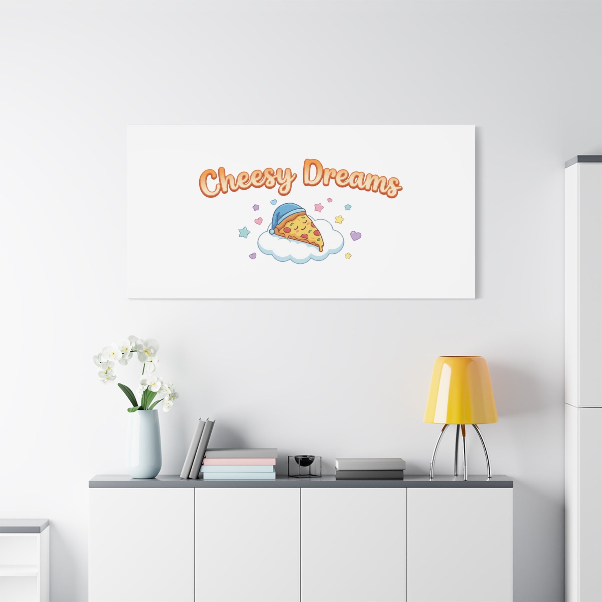 Cheesy Dreams Kawaii Pizza Canvas Wall Art