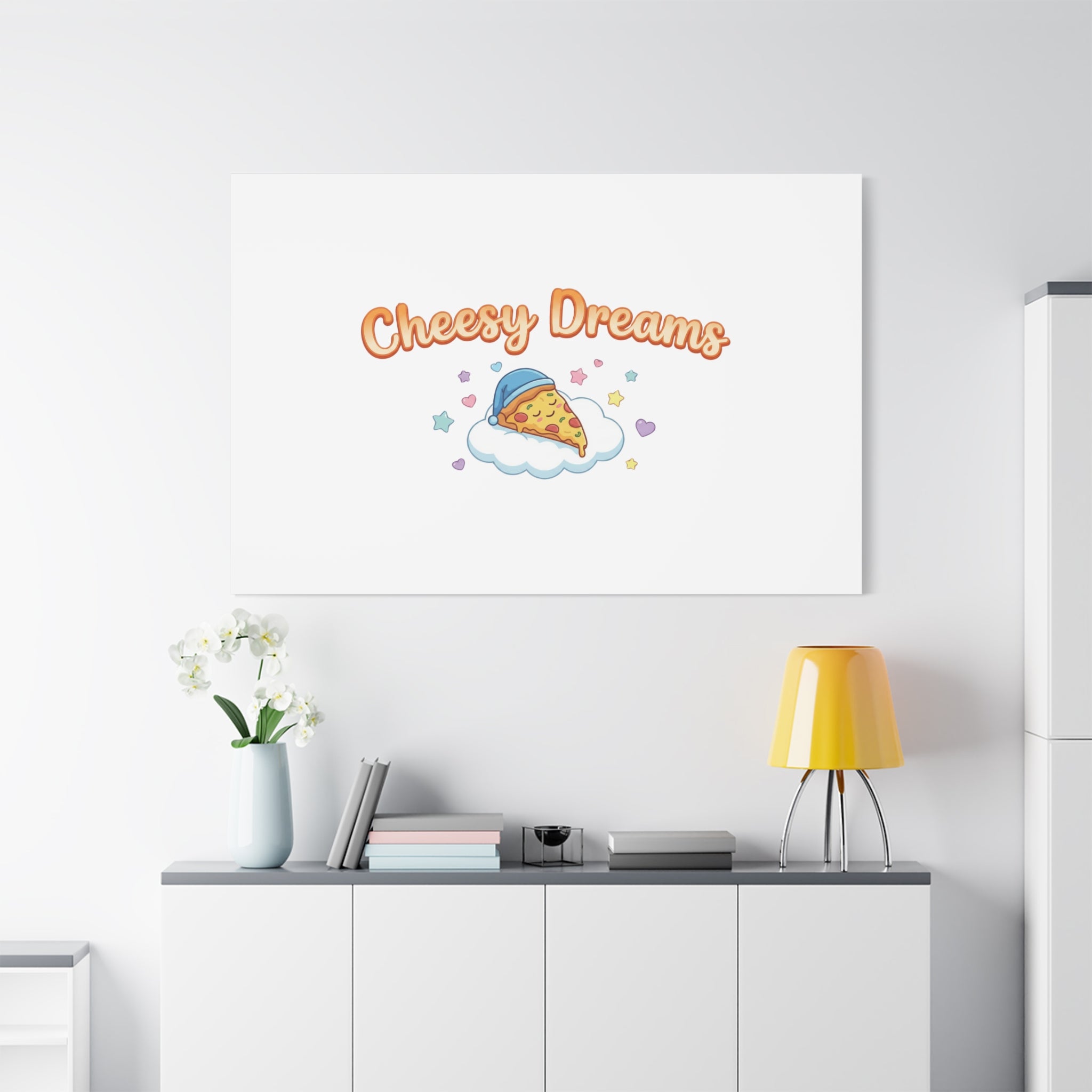 Cheesy Dreams Kawaii Pizza Canvas Wall Art