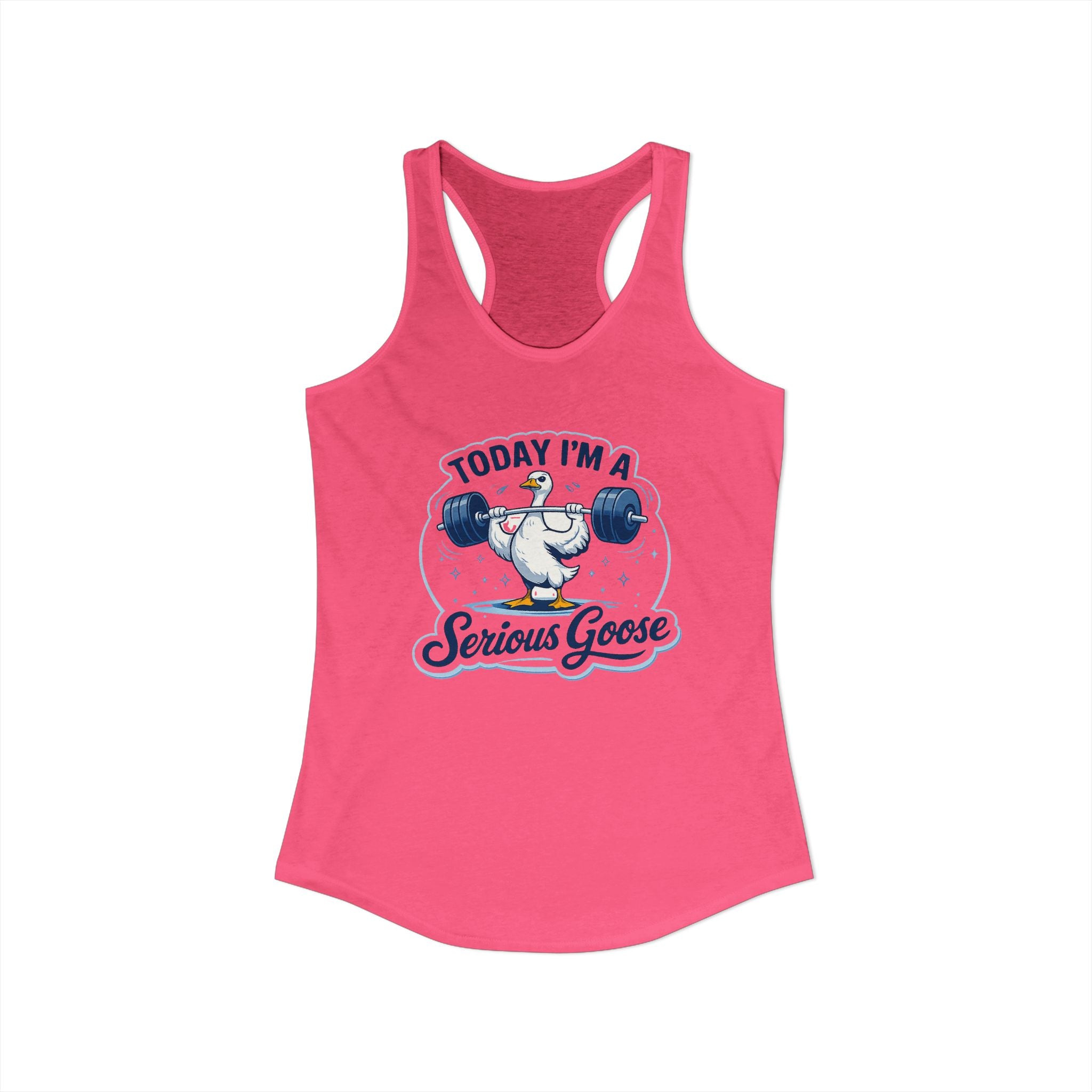 Women’s Racerback Tank – “Today I’m a Serious Goose” Funny Weightlifting Goose Workout Top