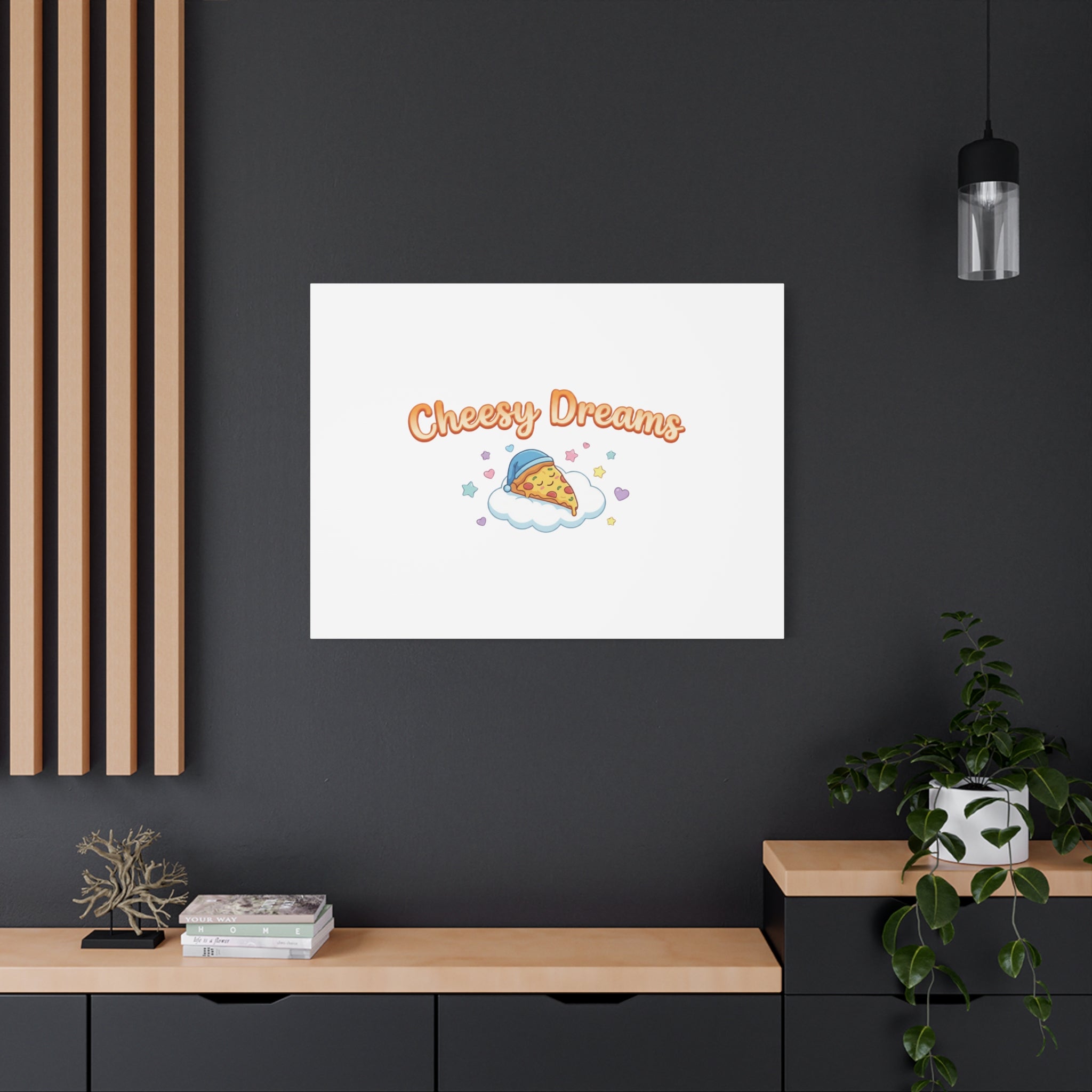Cheesy Dreams Kawaii Pizza Canvas Wall Art