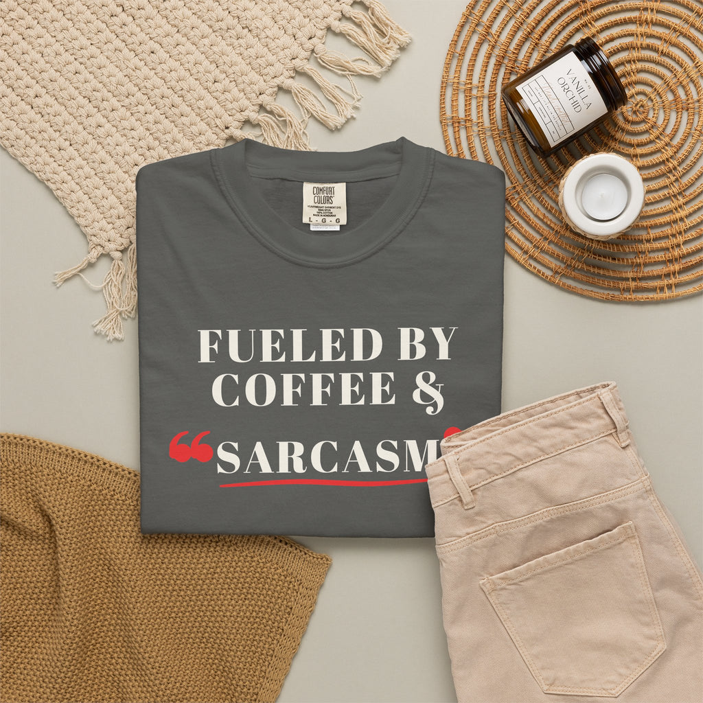 Fueled By Coffee & Sarcasm Tee | Funny Coffee Shirt