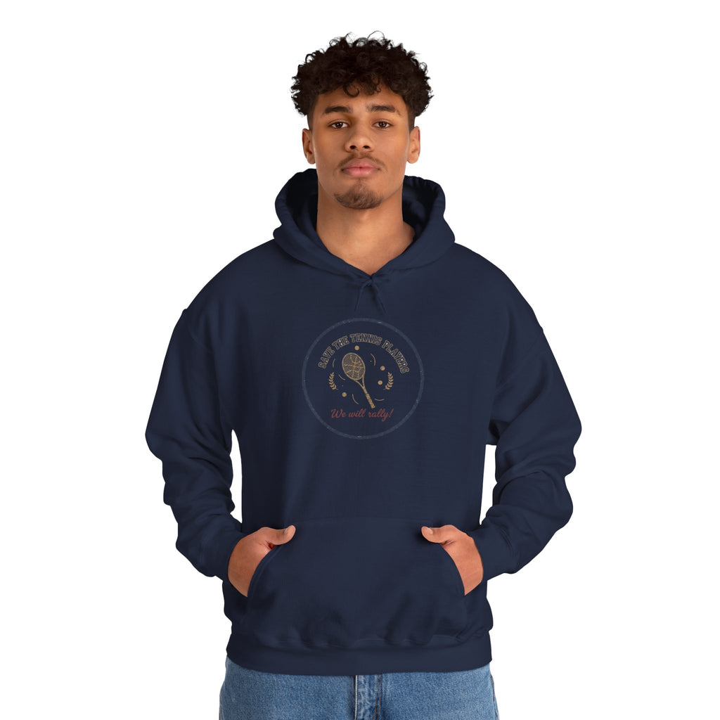 Save the Tennis Players Hoodie | tennis meme apparel, racquet sport humor