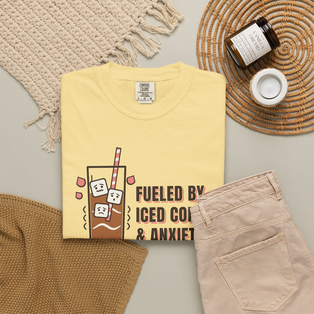 Fueled By Iced Coffee & Anxiety Tee | Funny Iced Coffee Shirt