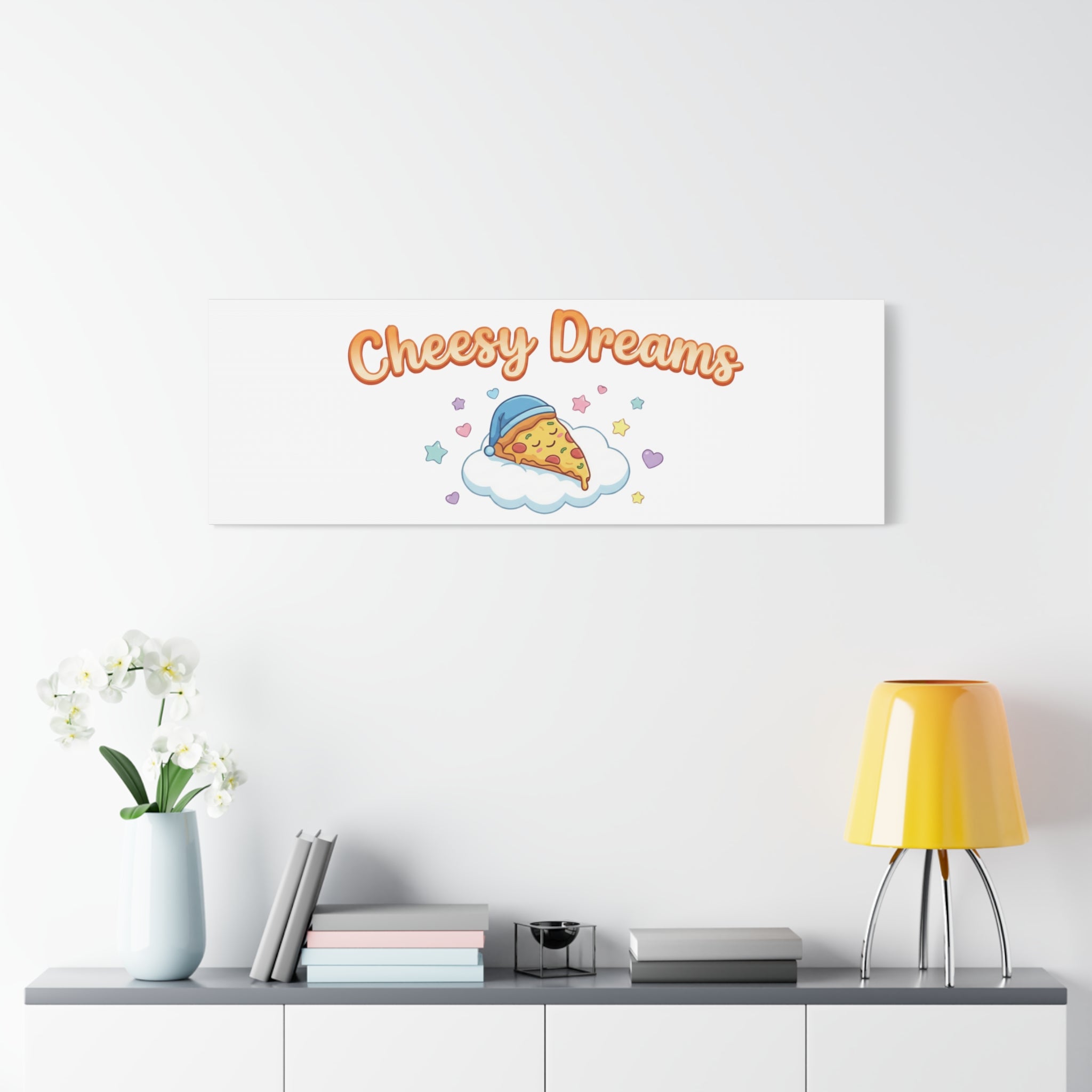 Cheesy Dreams Kawaii Pizza Canvas Wall Art