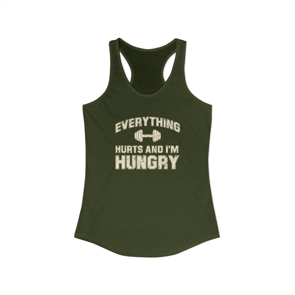 Everything Hurts and I’m Hungry Women’s Racerback Tank | Funny Gym Tank | Lightweight Workout Shirt | Fitness Humor Top