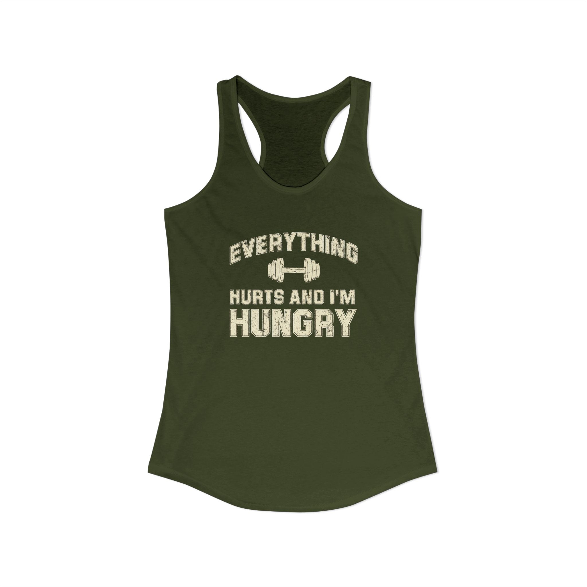 Everything Hurts and I’m Hungry Women’s Racerback Tank | Funny Gym Tank | Lightweight Workout Shirt | Fitness Humor Top