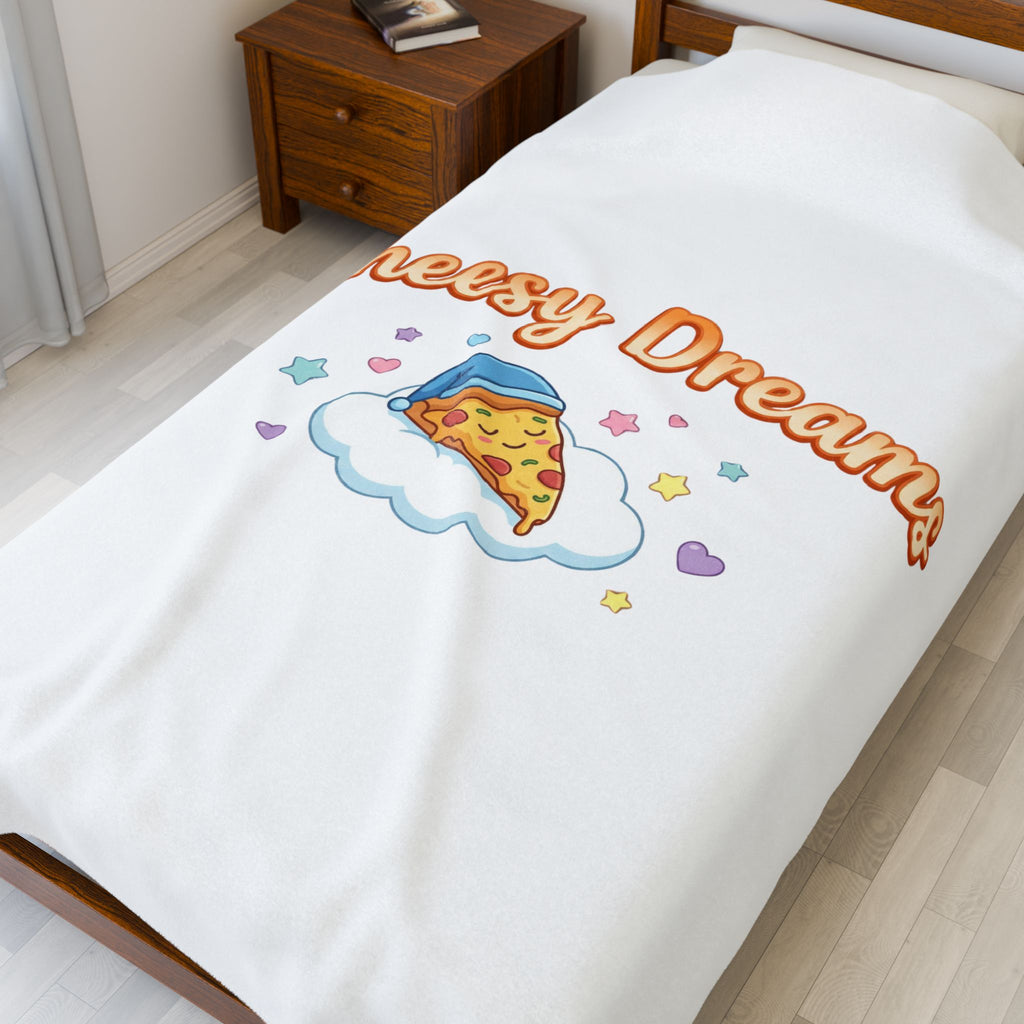 Cheesy Dreams Pizza Plush Blanket – Cozy Food Pun Velveteen Throw, Pastel Snack Humor Comfort Blanket