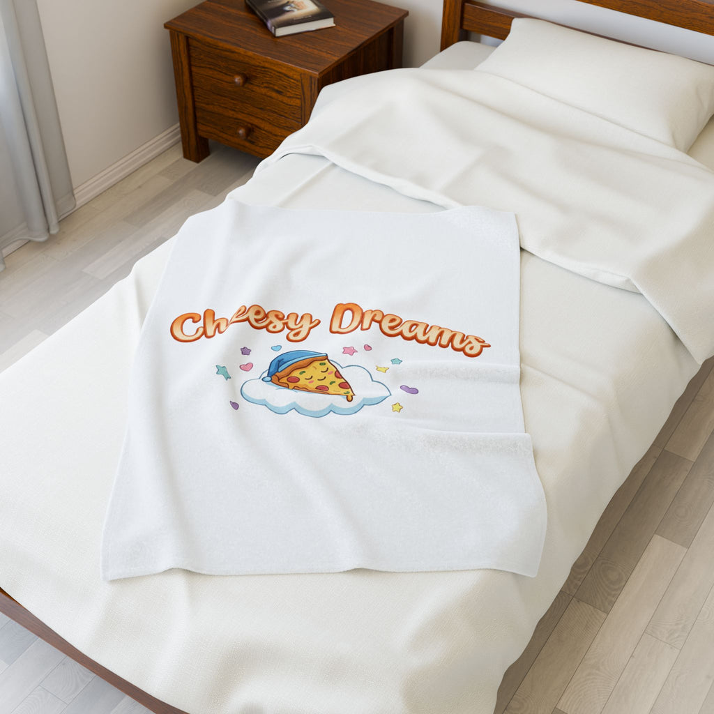 Cheesy Dreams Pizza Plush Blanket – Cozy Food Pun Velveteen Throw, Pastel Snack Humor Comfort Blanket