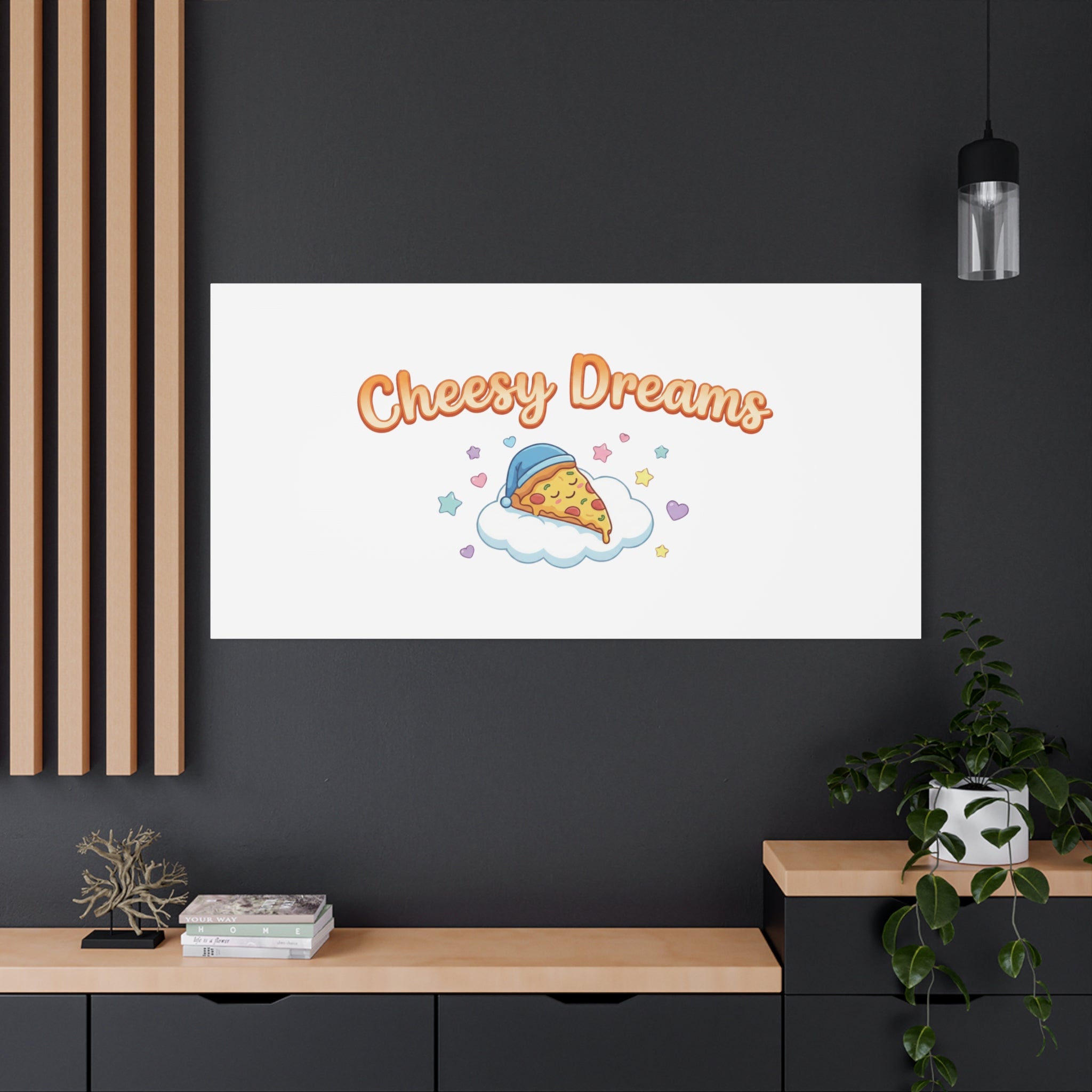 Cheesy Dreams Kawaii Pizza Canvas Wall Art