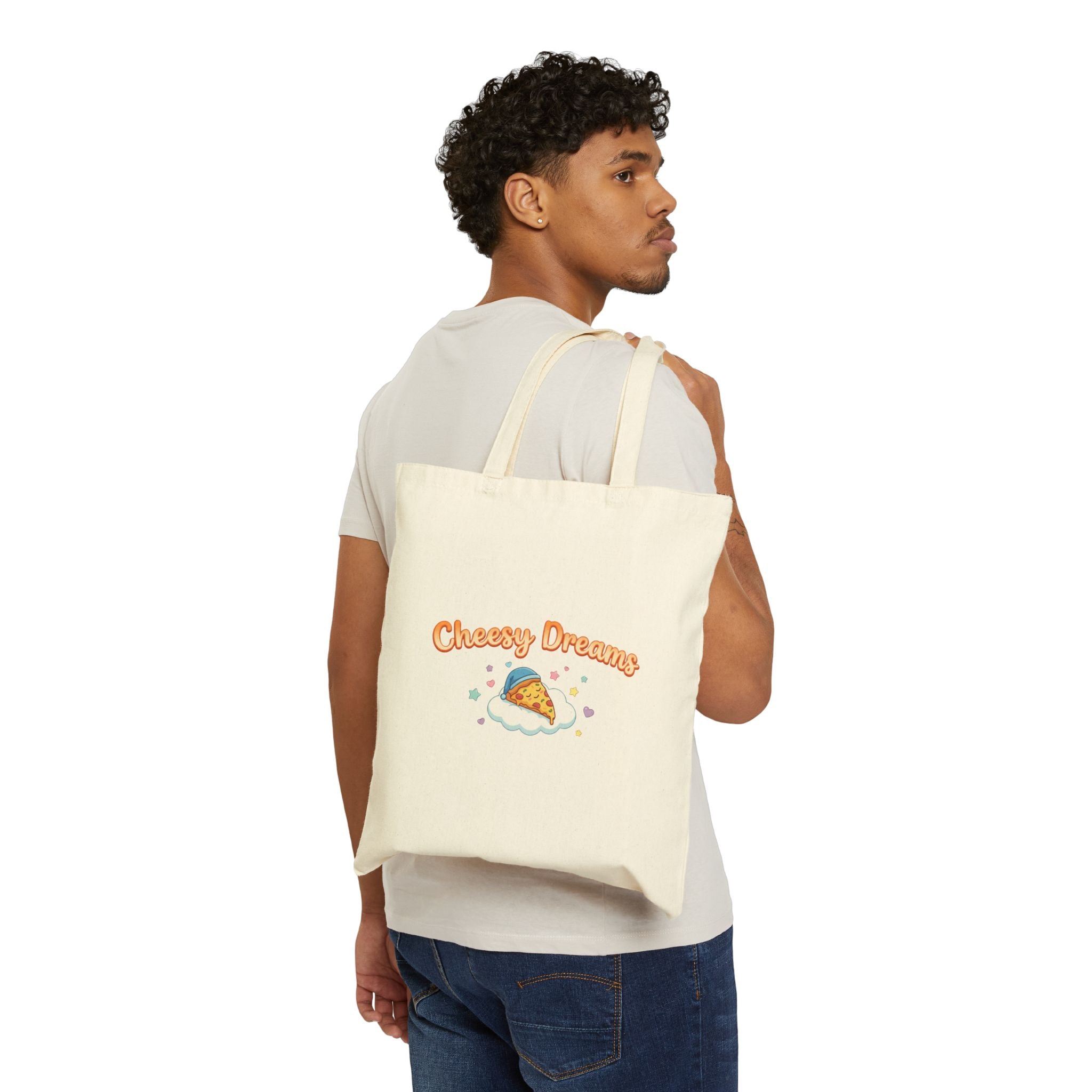 Cheesy Dreams Cute Pizza Canvas Tote Bag