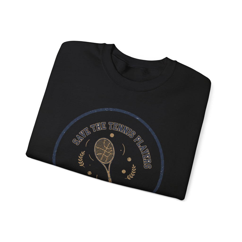 Save the Tennis Players Crewneck Sweatshirt | tennis meme apparel, racquet sport humor
