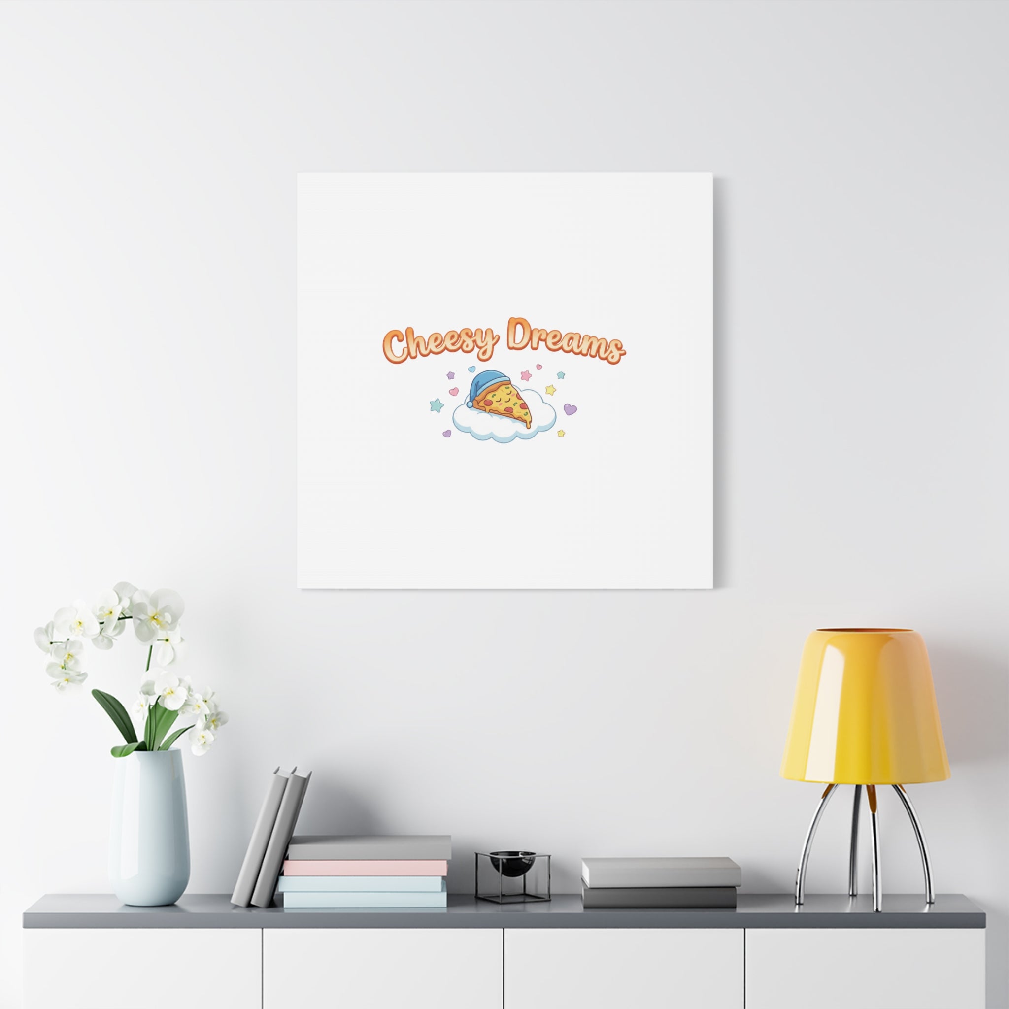 Cheesy Dreams Kawaii Pizza Canvas Wall Art