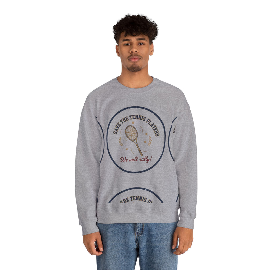 Save the Tennis Players Crewneck Sweatshirt | tennis meme apparel, racquet sport humor