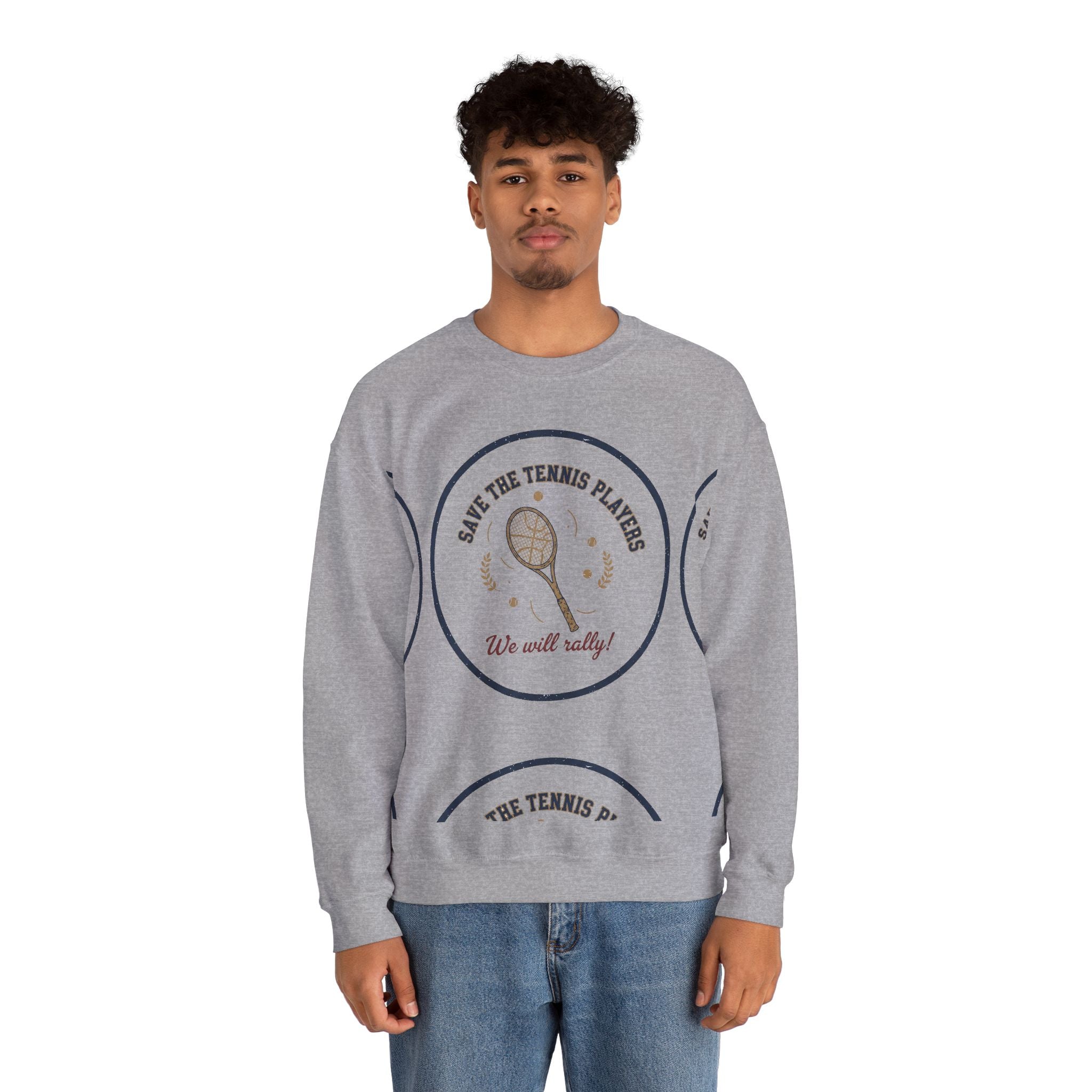 Save the Tennis Players Crewneck Sweatshirt | tennis meme apparel, racquet sport humor